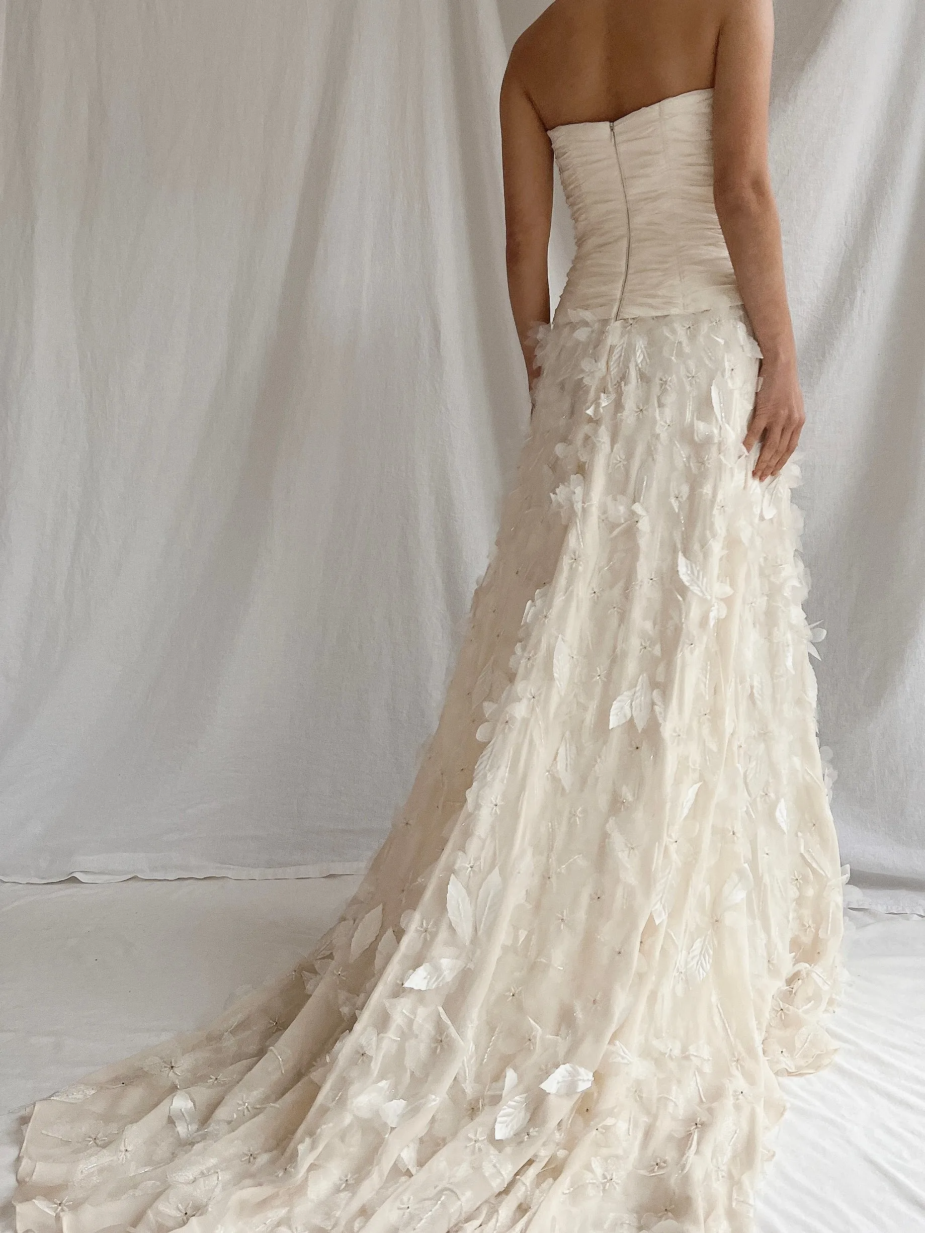 1990s Silk Floral Appliqué Gown - XS/2