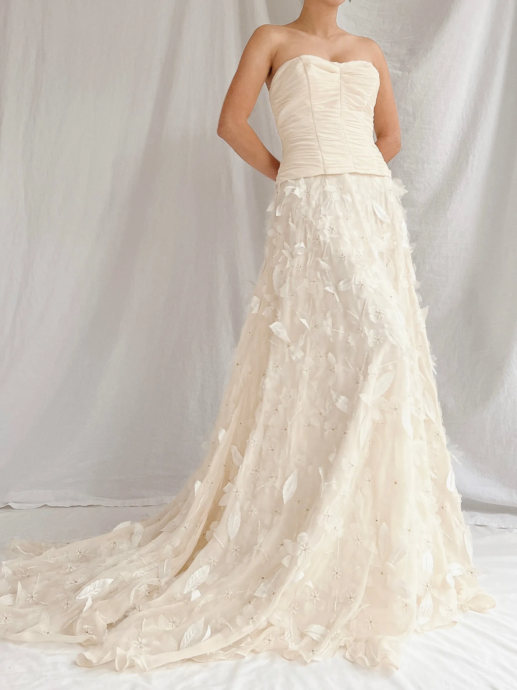 1990s Silk Floral Appliqué Gown - XS/2