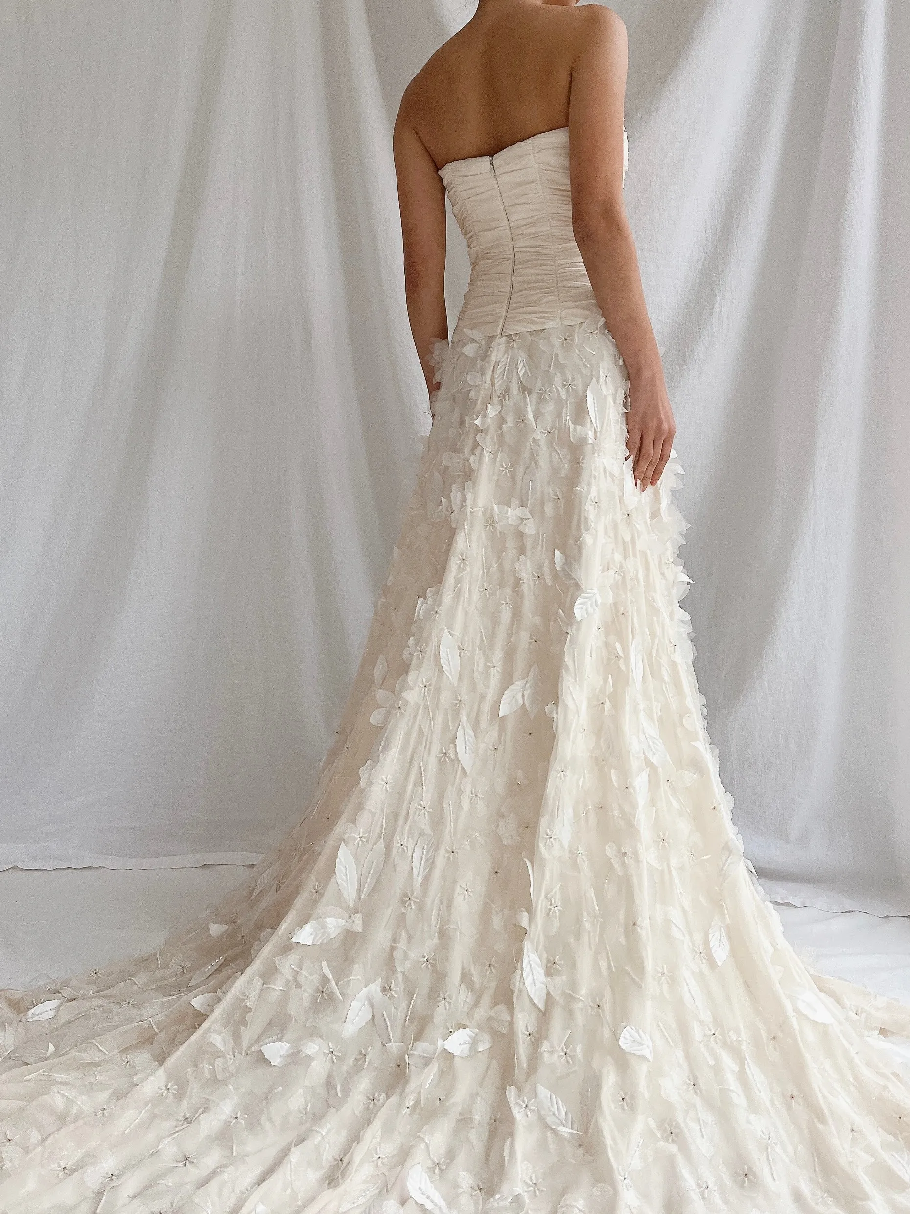 1990s Silk Floral Appliqué Gown - XS/2