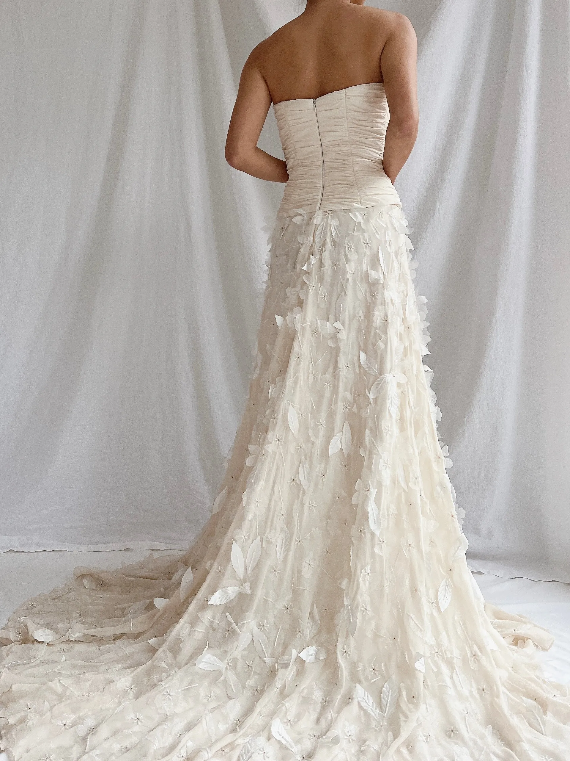 1990s Silk Floral Appliqué Gown - XS/2