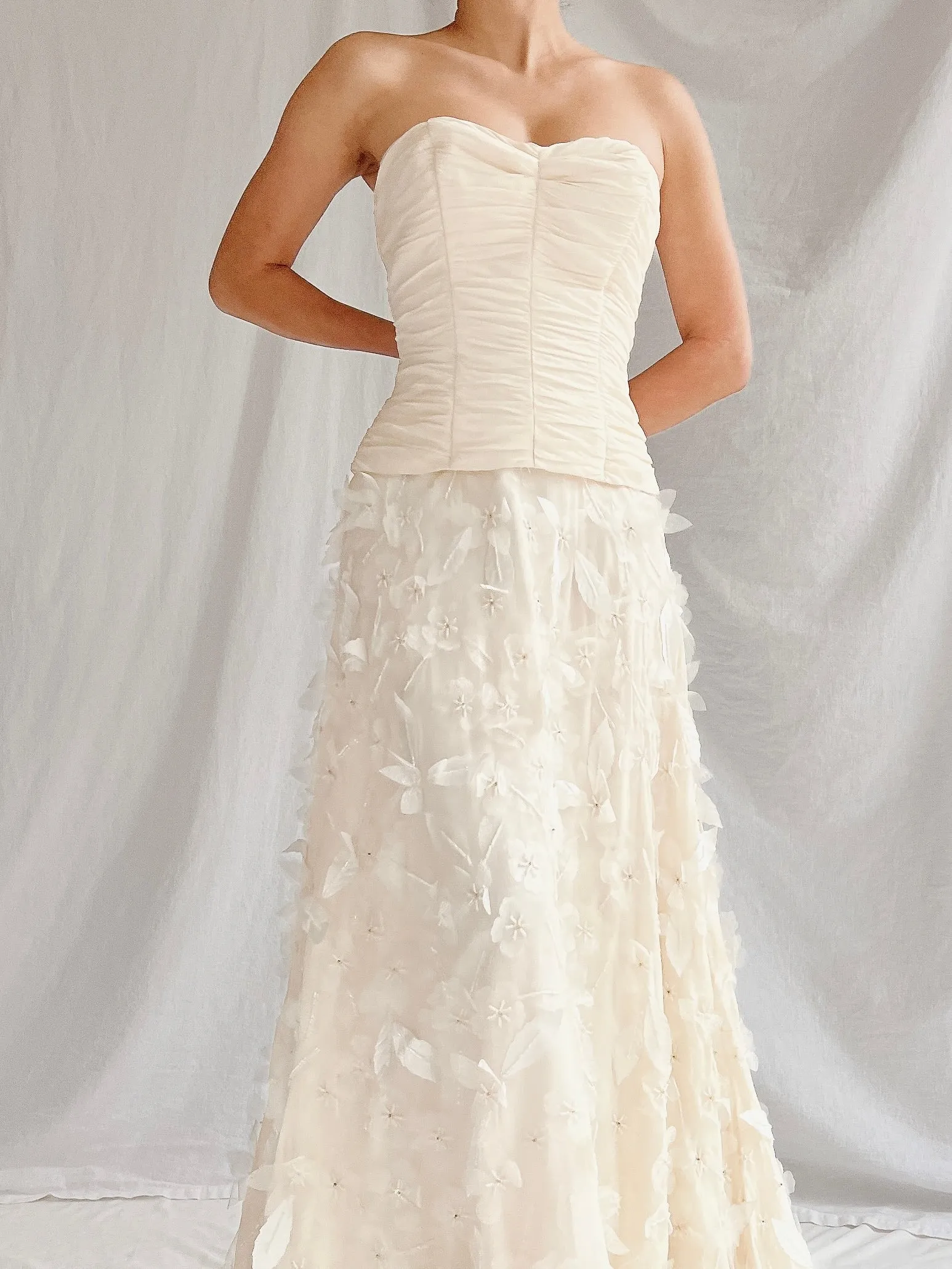 1990s Silk Floral Appliqué Gown - XS/2