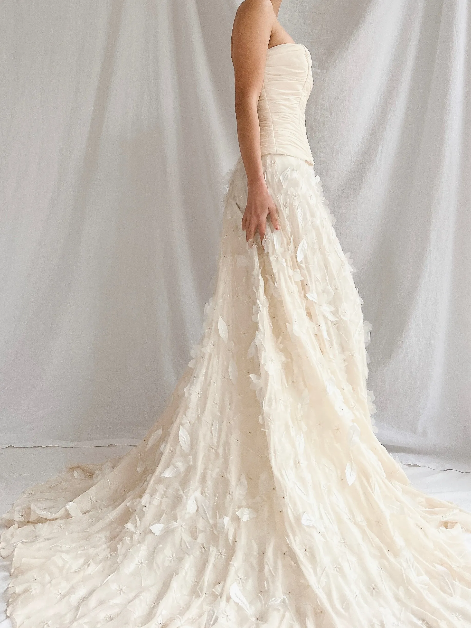 1990s Silk Floral Appliqué Gown - XS/2