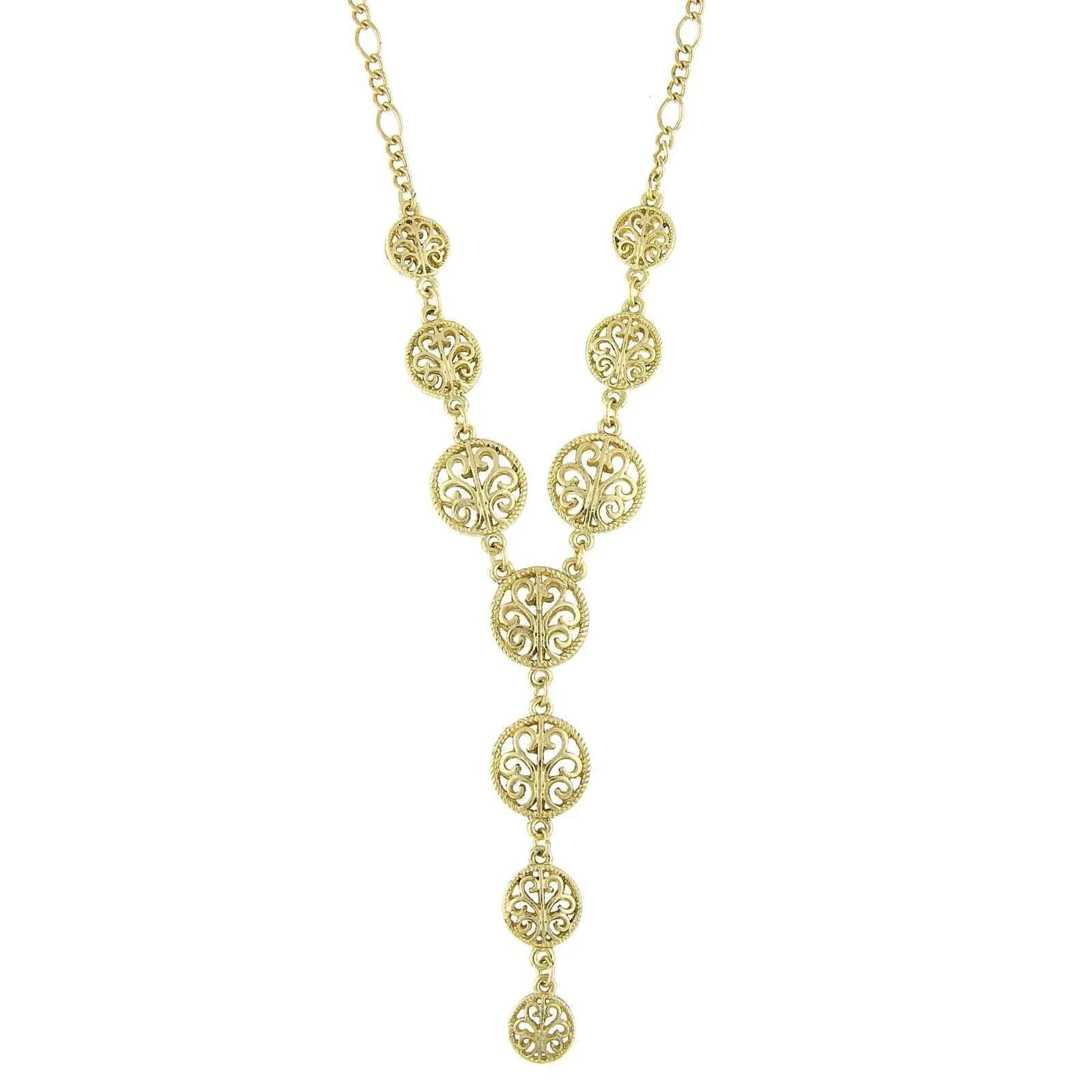 2028 Jewelry Gold Multi Round Open Lattice Y-Necklace 16"   3" Extender