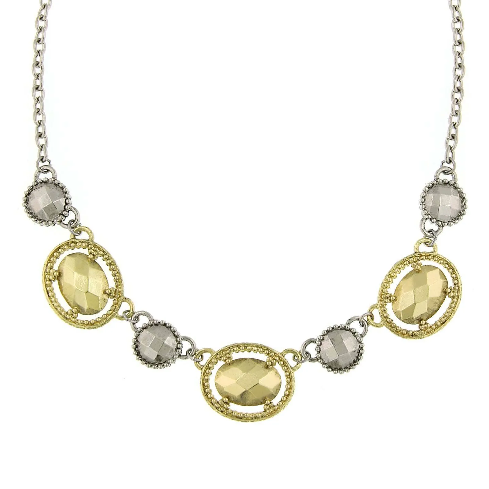 2028 Jewelry Silver And Faceted Oval Collar Necklace 16"   3" Extender
