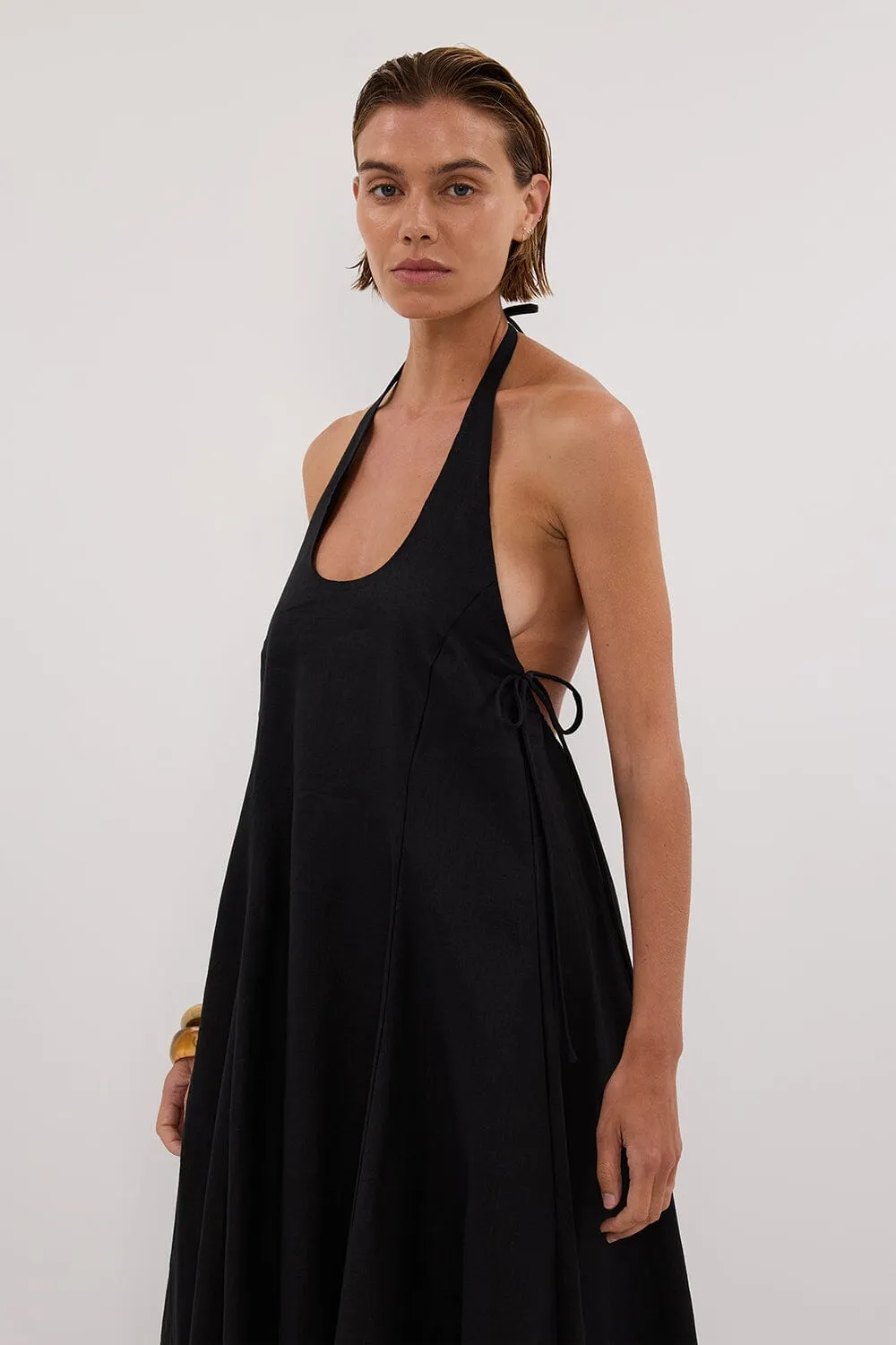 ABBY BLACK HALTER LINEN MAXI DRESS