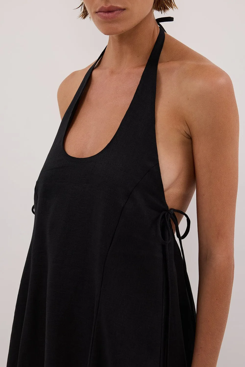 ABBY BLACK HALTER LINEN MAXI DRESS