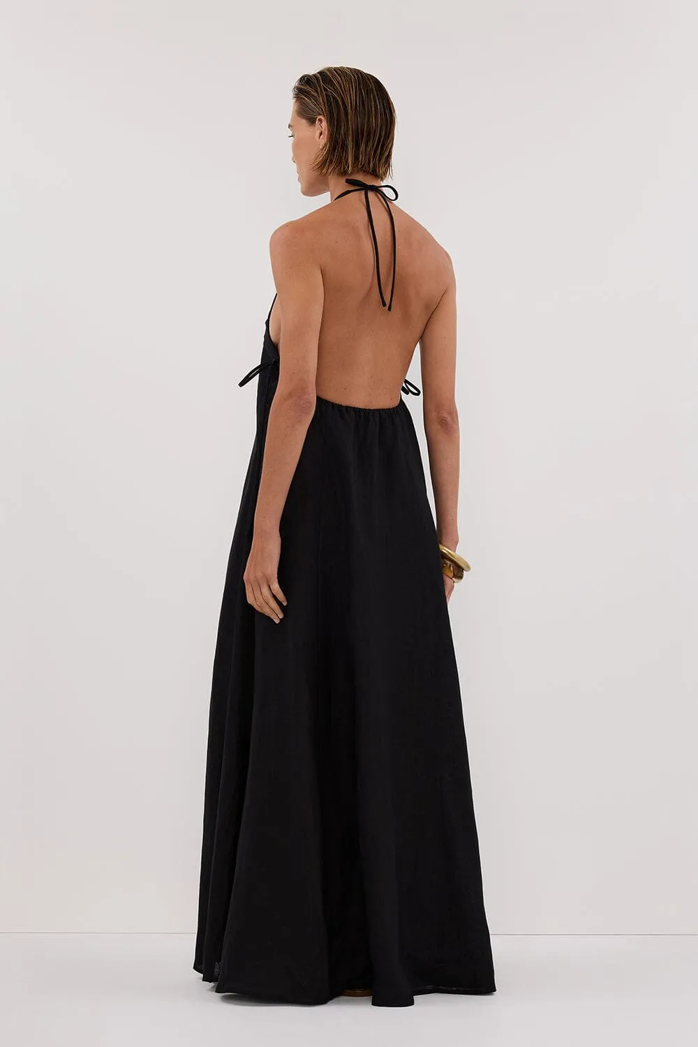 ABBY BLACK HALTER LINEN MAXI DRESS