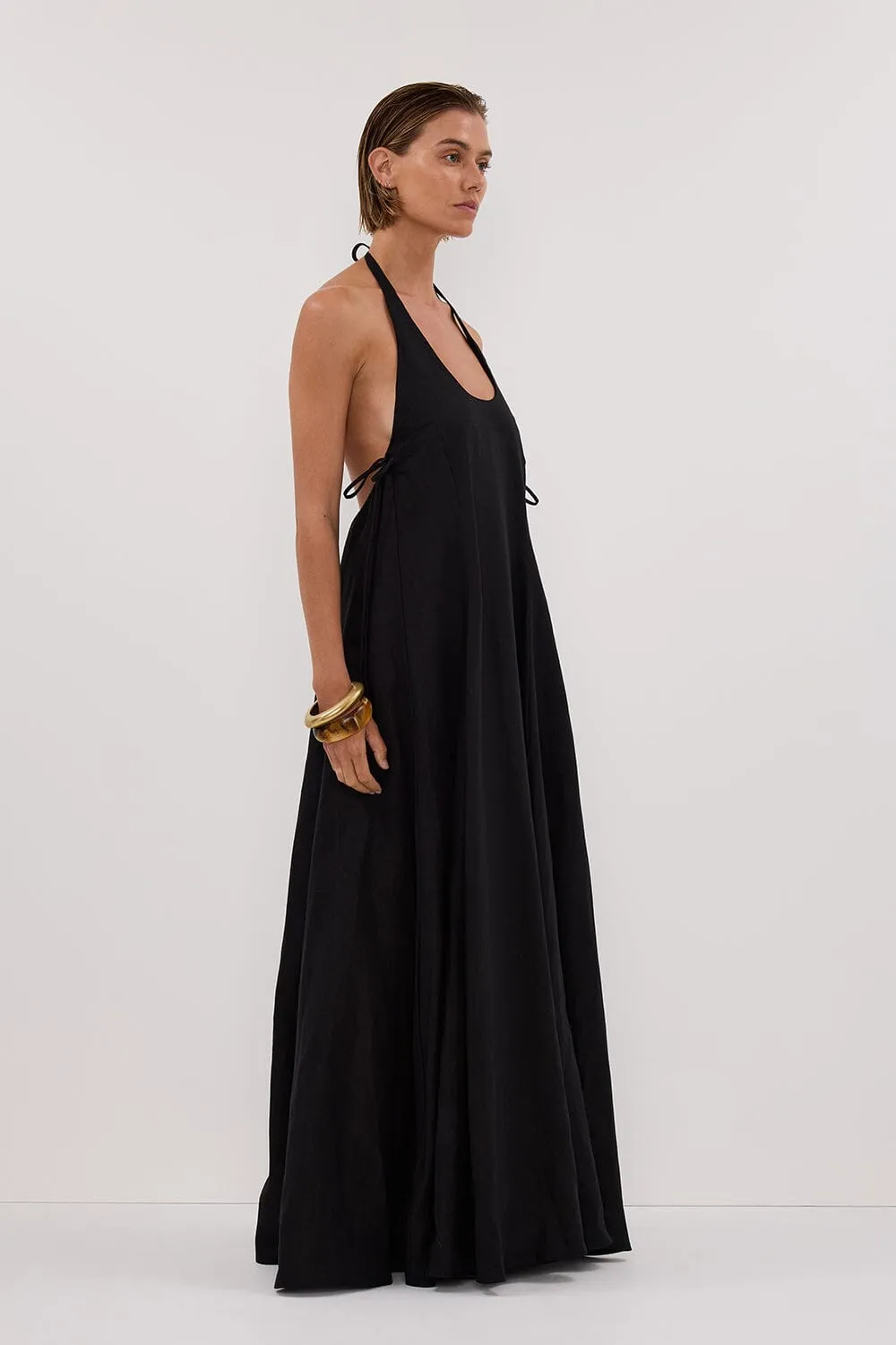 ABBY BLACK HALTER LINEN MAXI DRESS