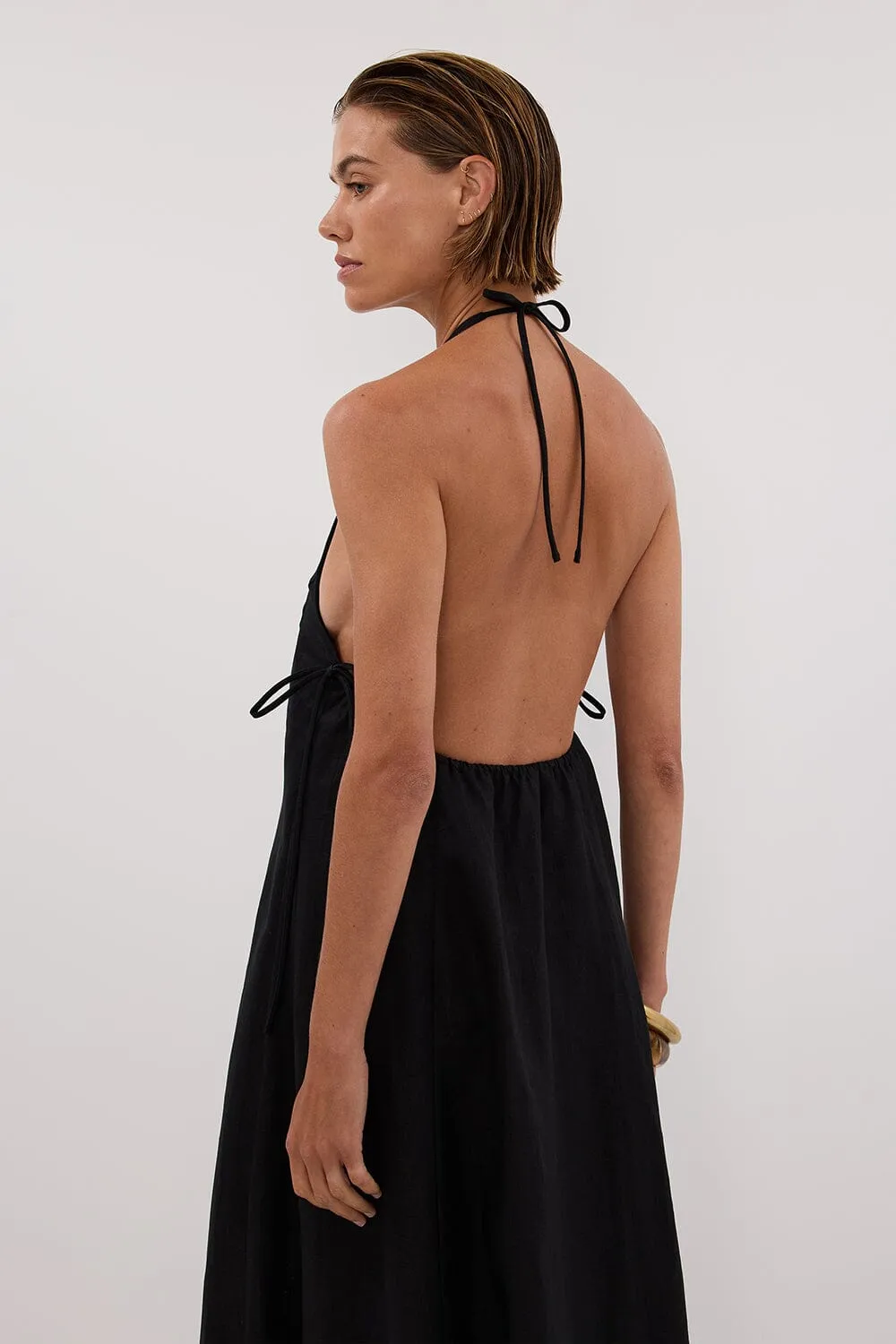 ABBY BLACK HALTER LINEN MAXI DRESS