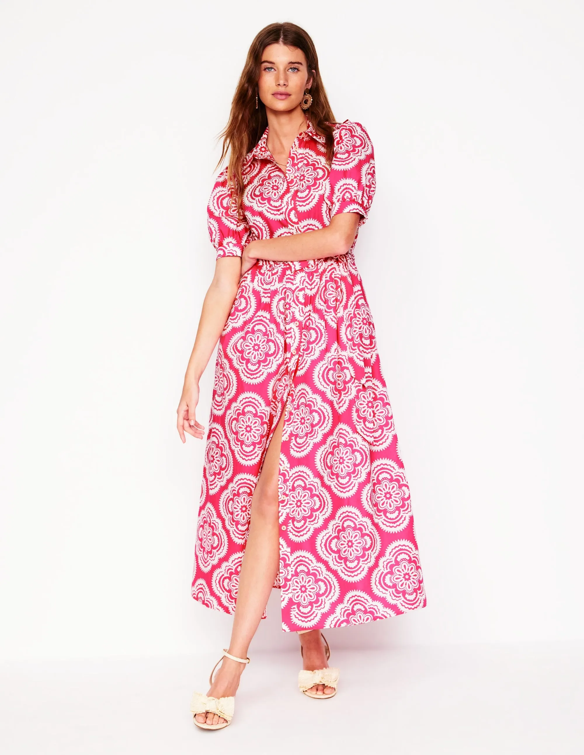 Alexa Maxi Shirt Dress-Pink Peony. Botanic Blush