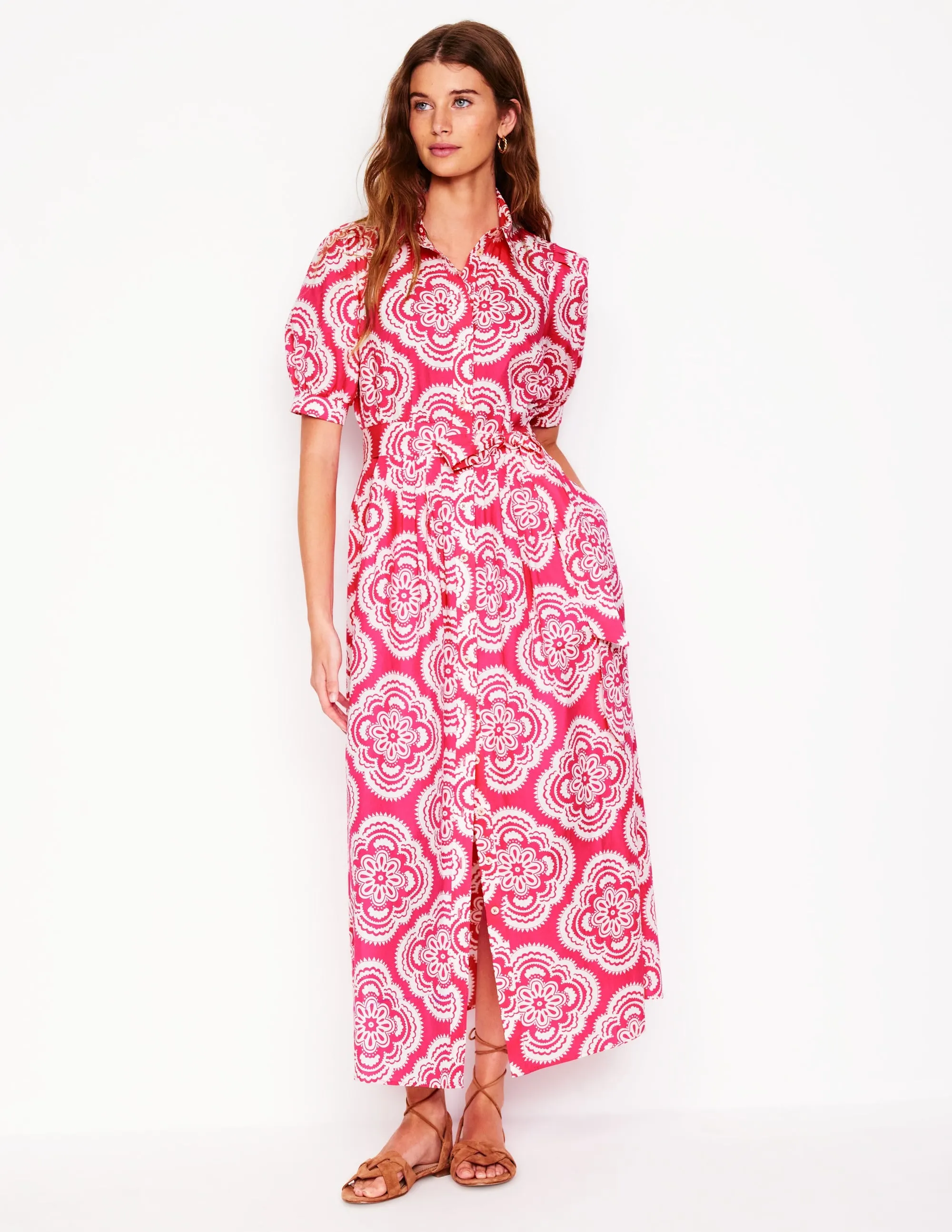 Alexa Maxi Shirt Dress-Pink Peony. Botanic Blush
