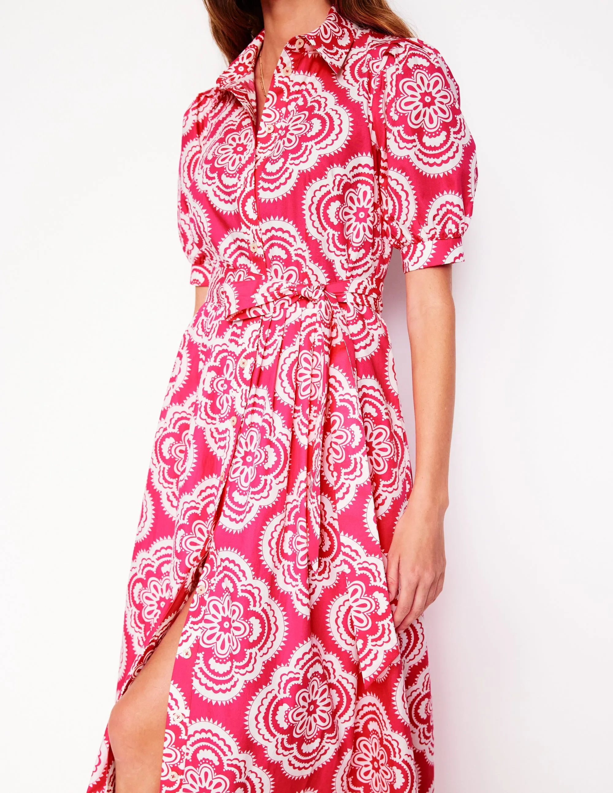 Alexa Maxi Shirt Dress-Pink Peony. Botanic Blush