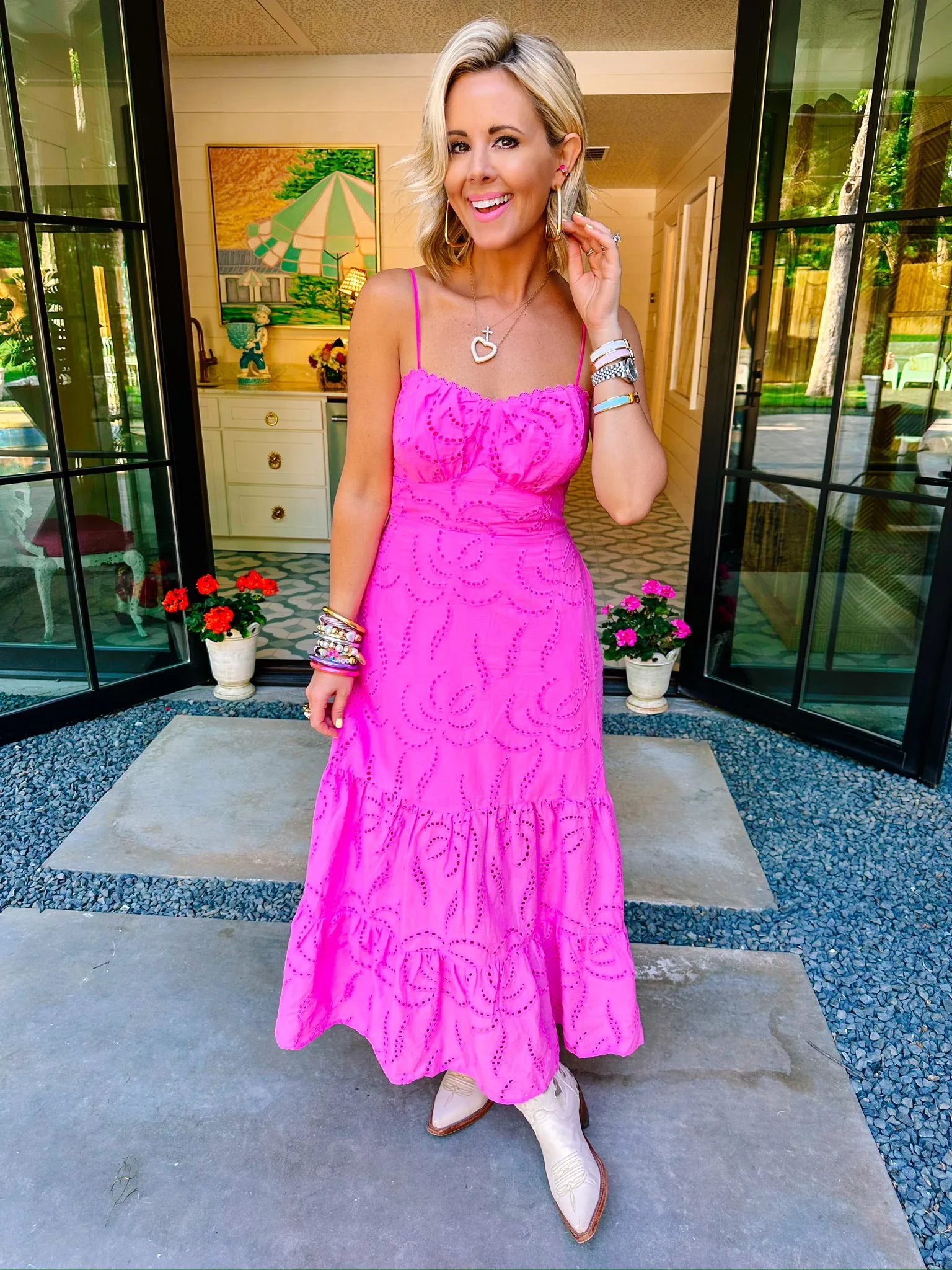 ALL ABOUT THE DETAILS EYELET MIDI DRESS - PINK