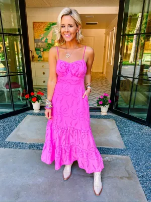 ALL ABOUT THE DETAILS EYELET MIDI DRESS - PINK