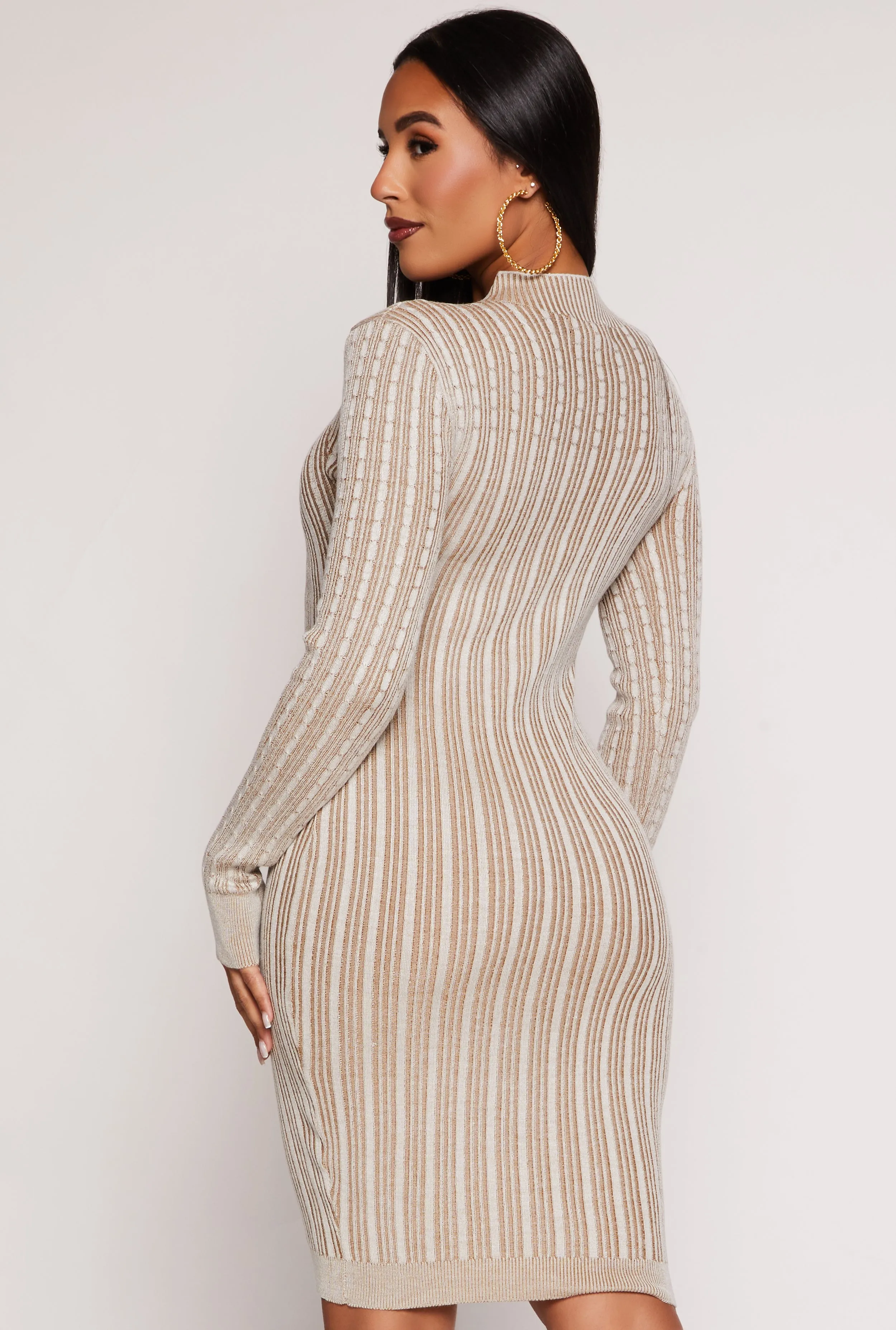 Almost Famous Ribbed Knit Shadow Stripe Sweater Dress