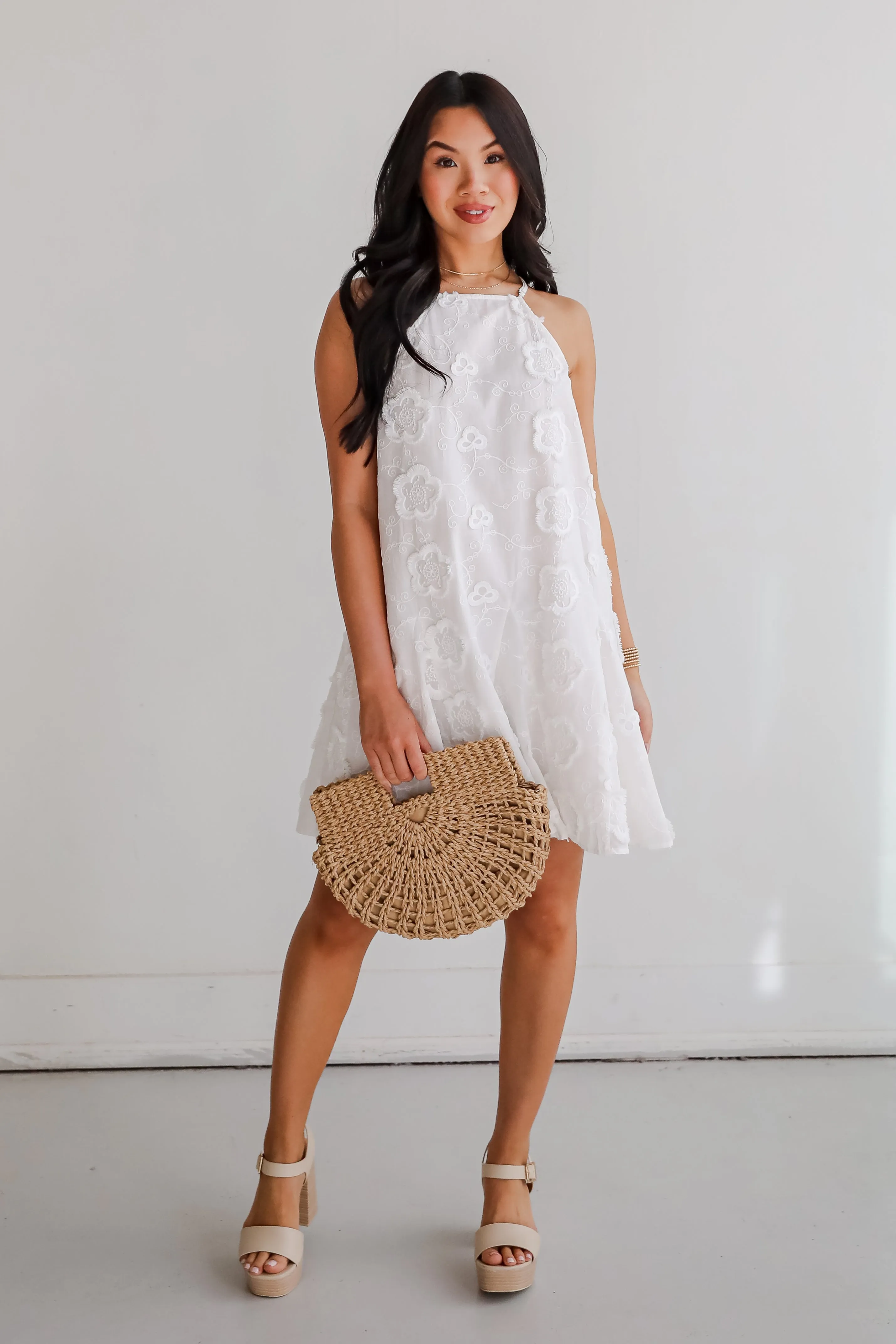 Always Remarkable White Floral Embroidered Mini Dress