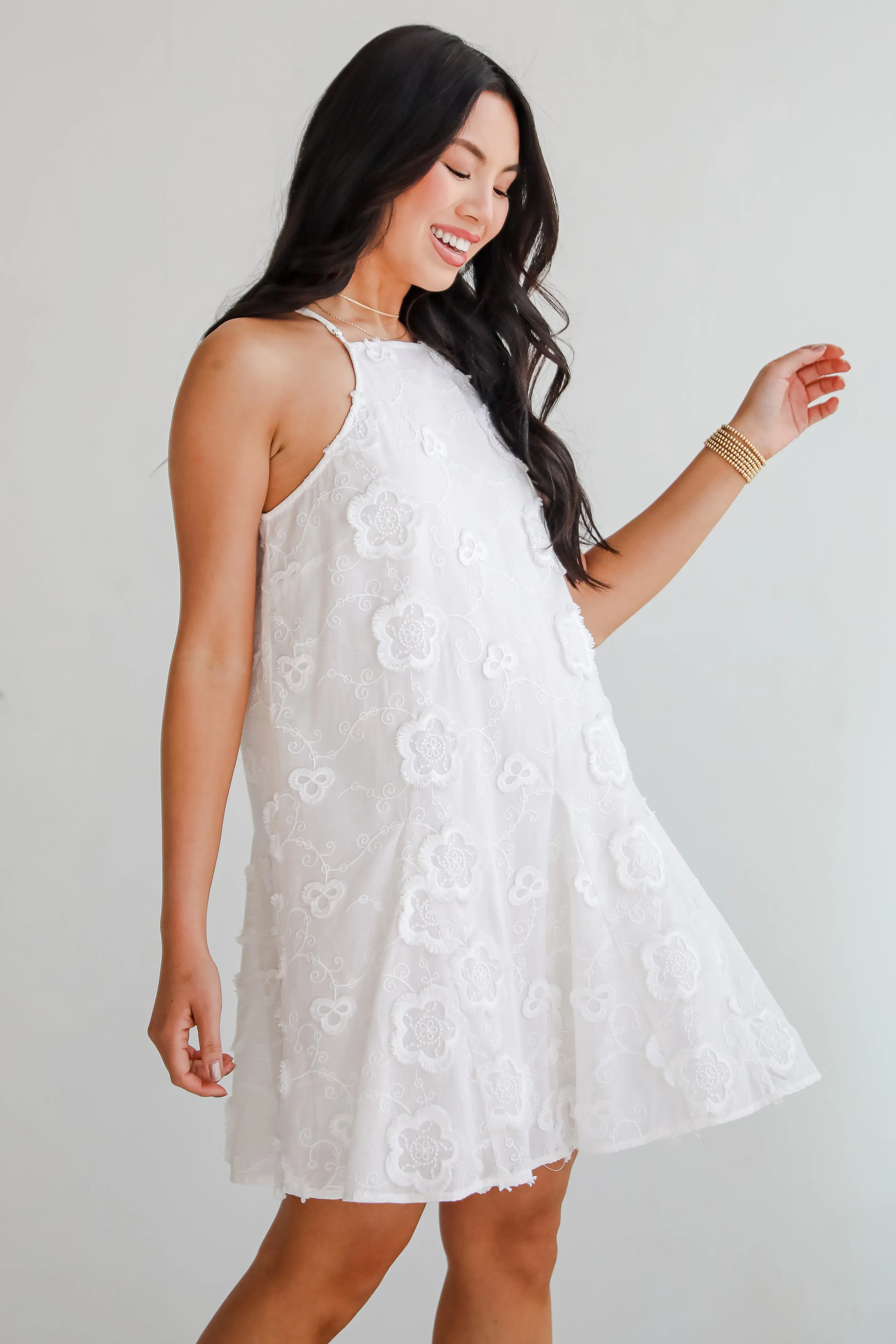 Always Remarkable White Floral Embroidered Mini Dress
