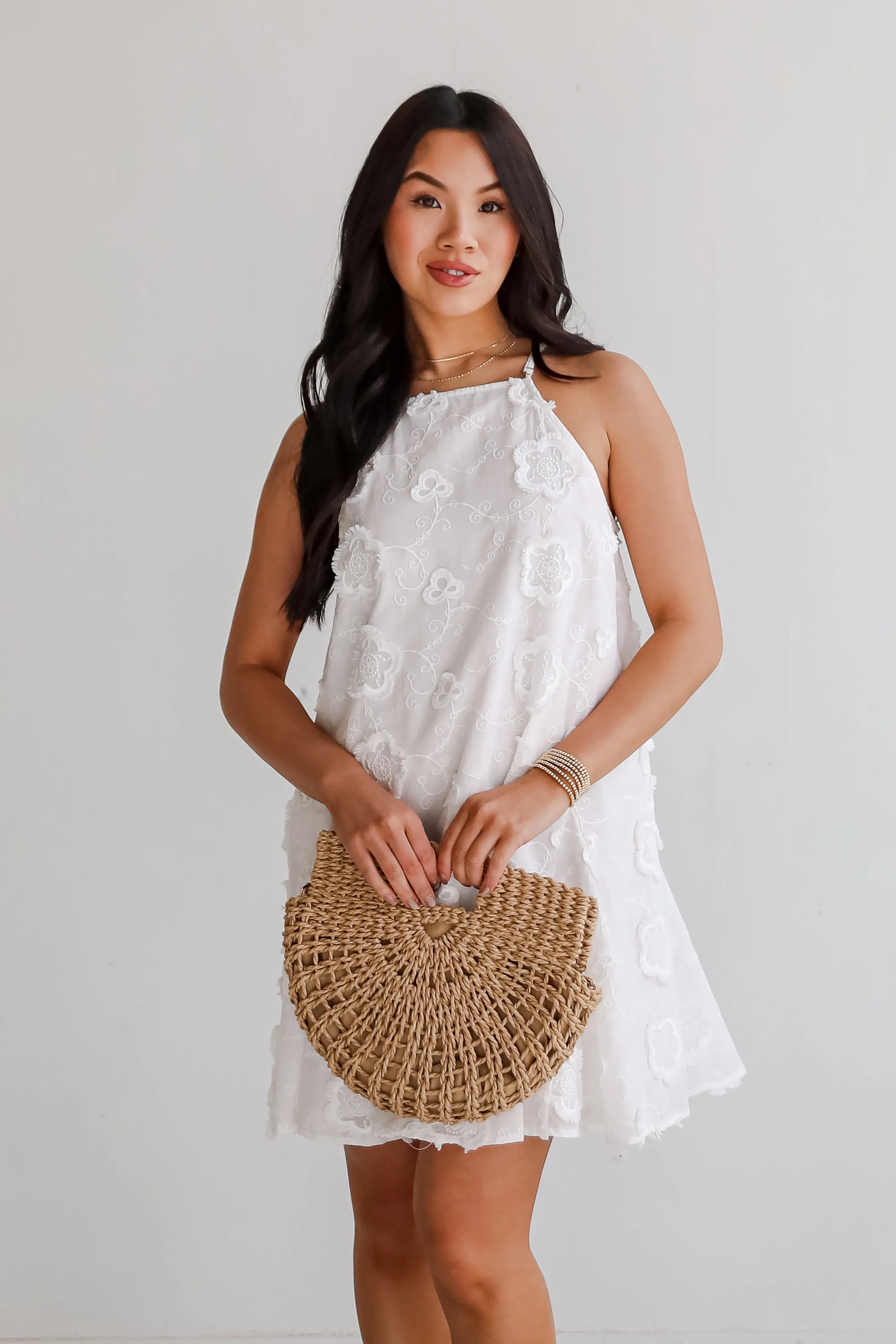 Always Remarkable White Floral Embroidered Mini Dress