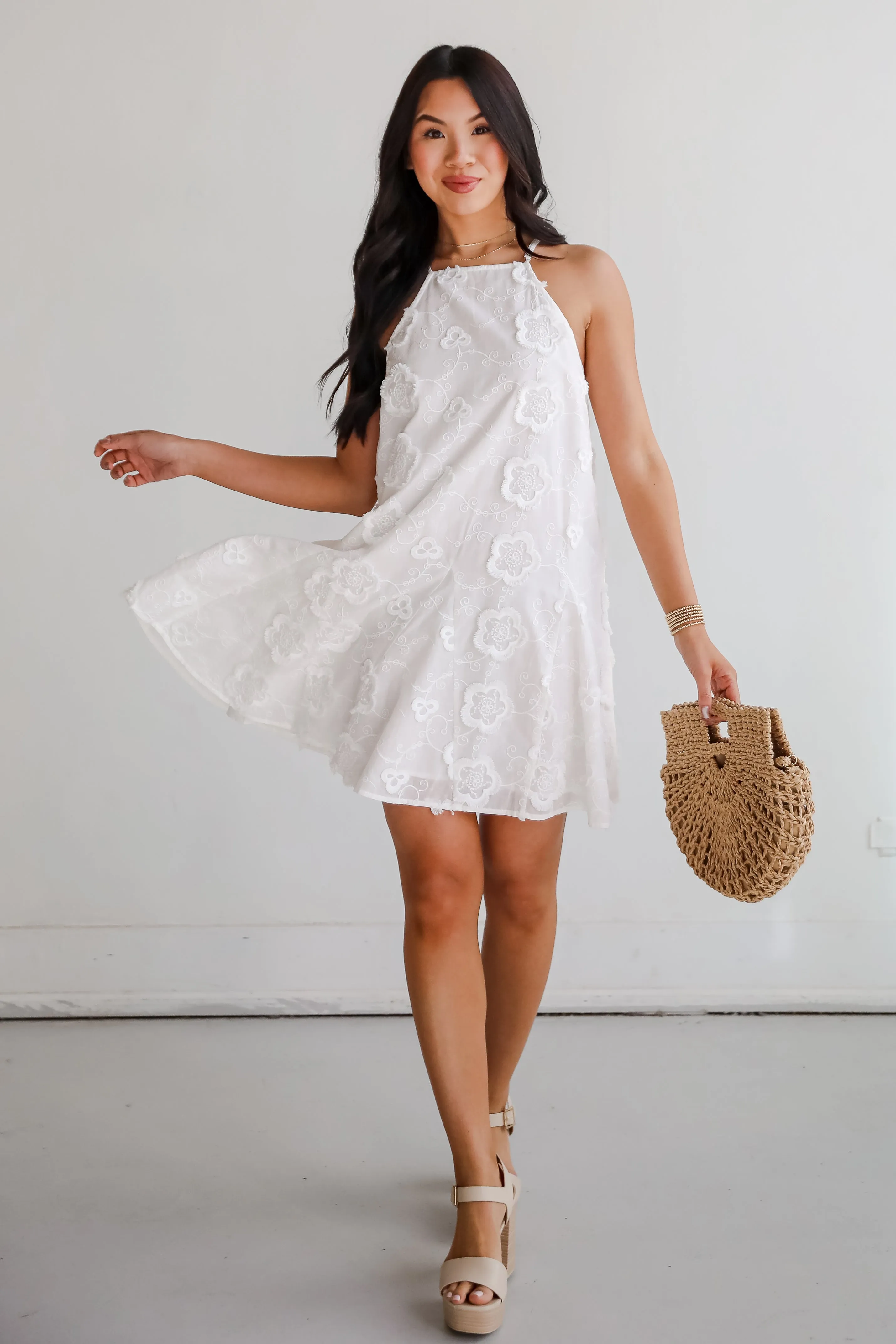Always Remarkable White Floral Embroidered Mini Dress