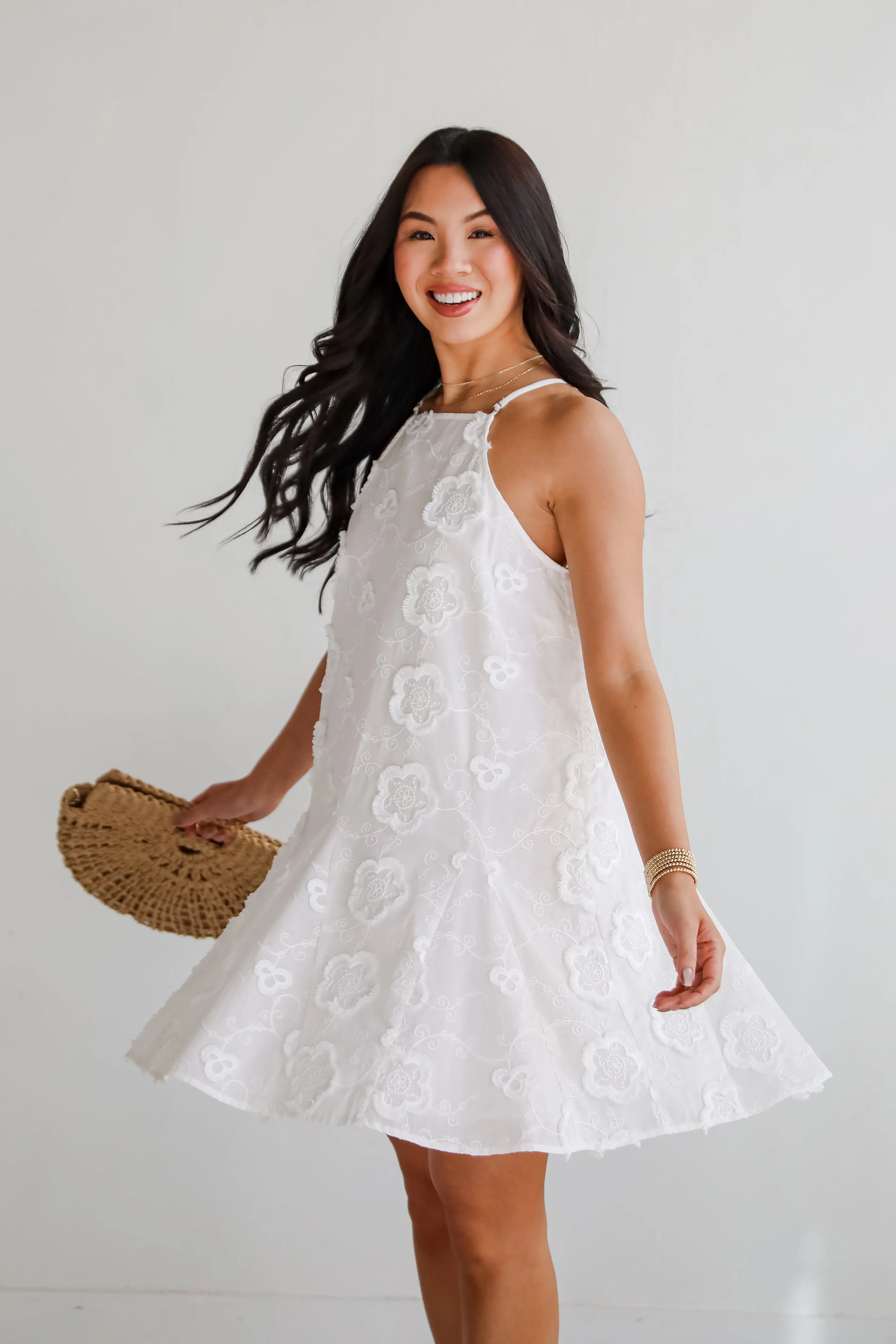 Always Remarkable White Floral Embroidered Mini Dress