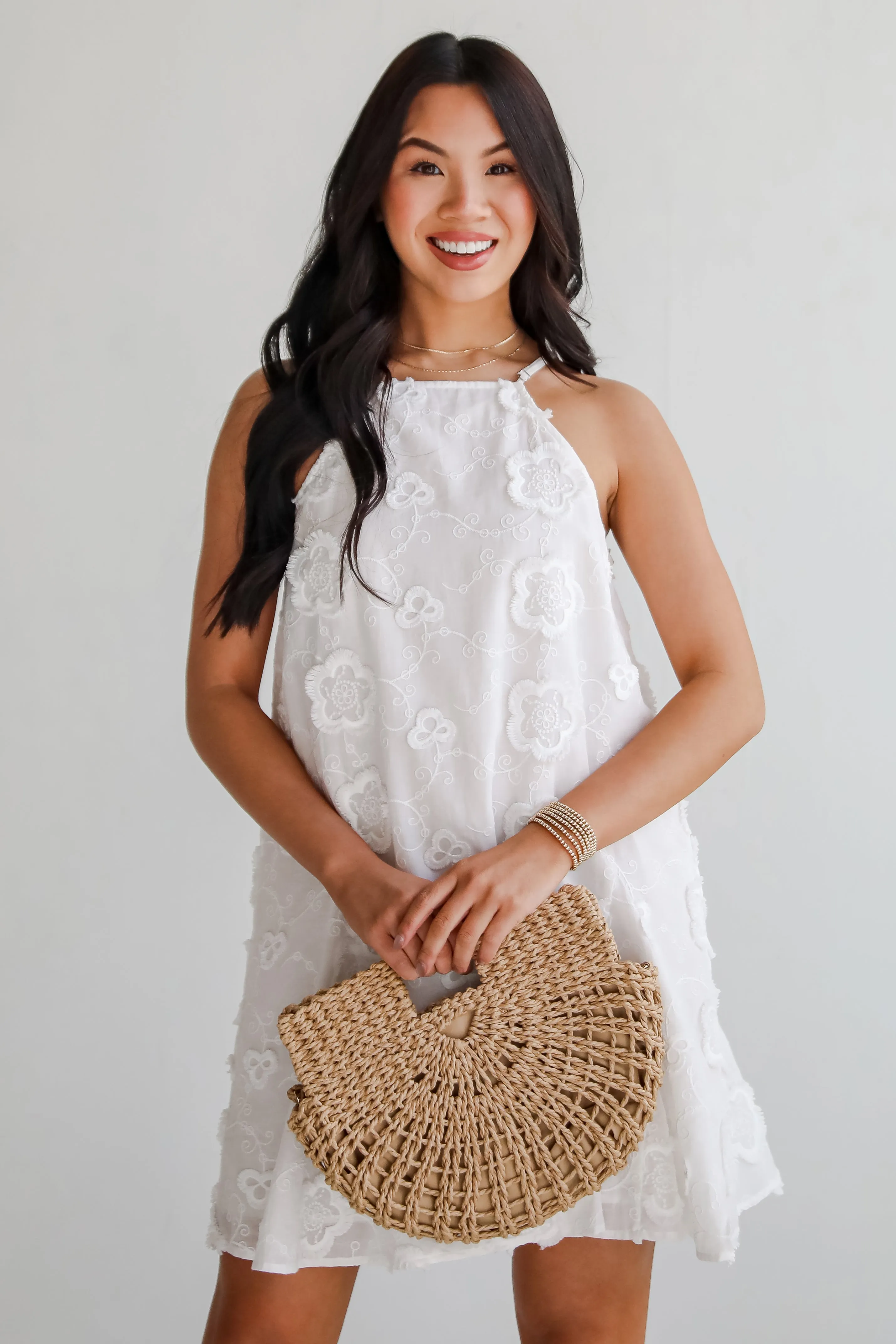 Always Remarkable White Floral Embroidered Mini Dress