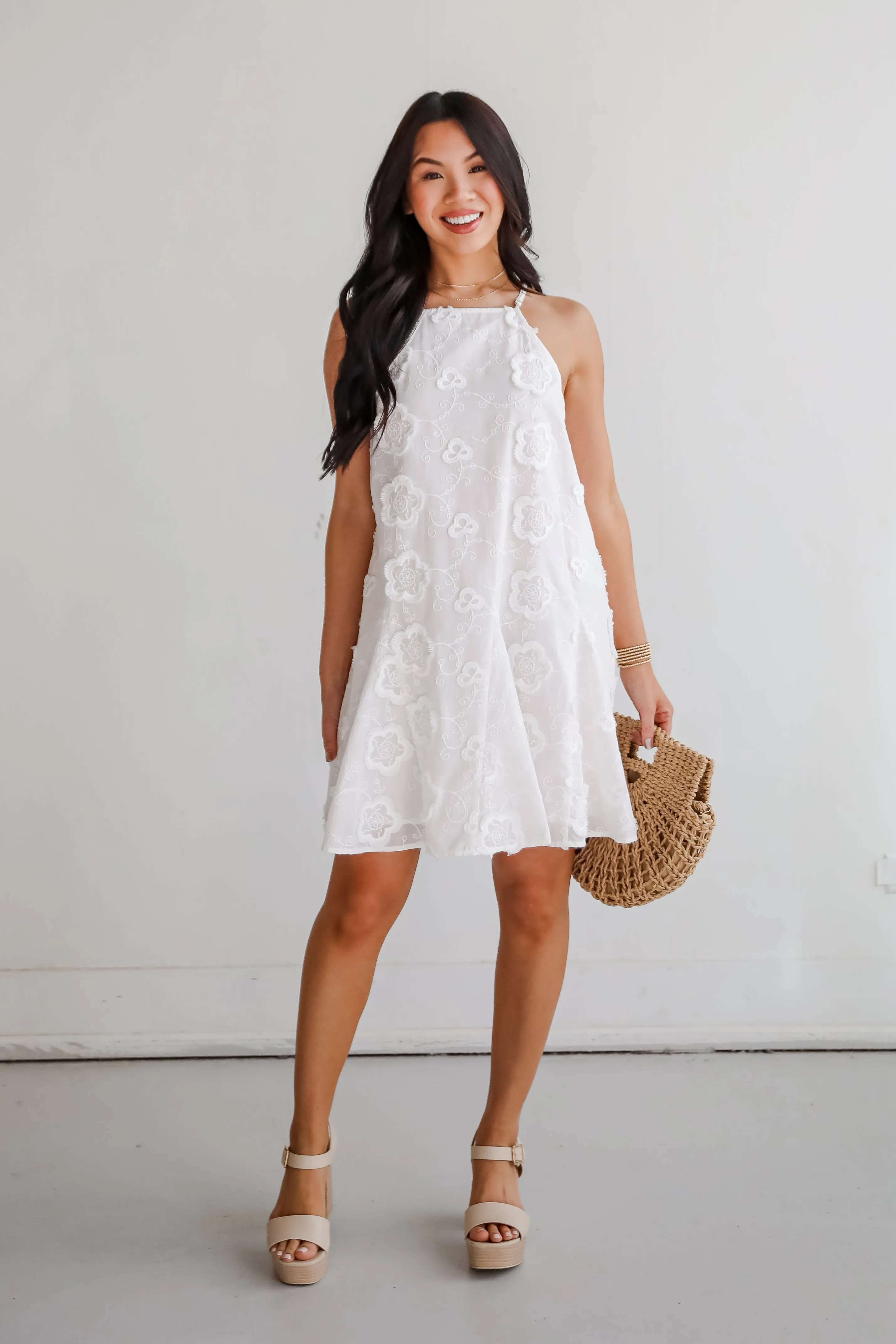 Always Remarkable White Floral Embroidered Mini Dress
