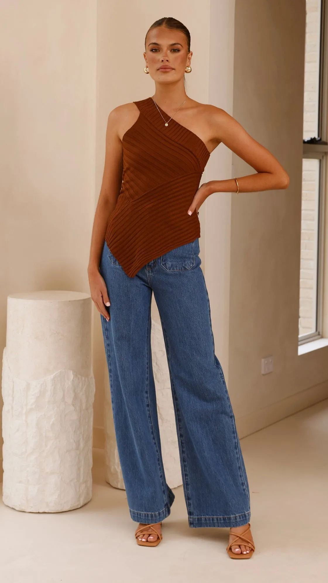 Alyssia One Shoulder Top - Chocolate