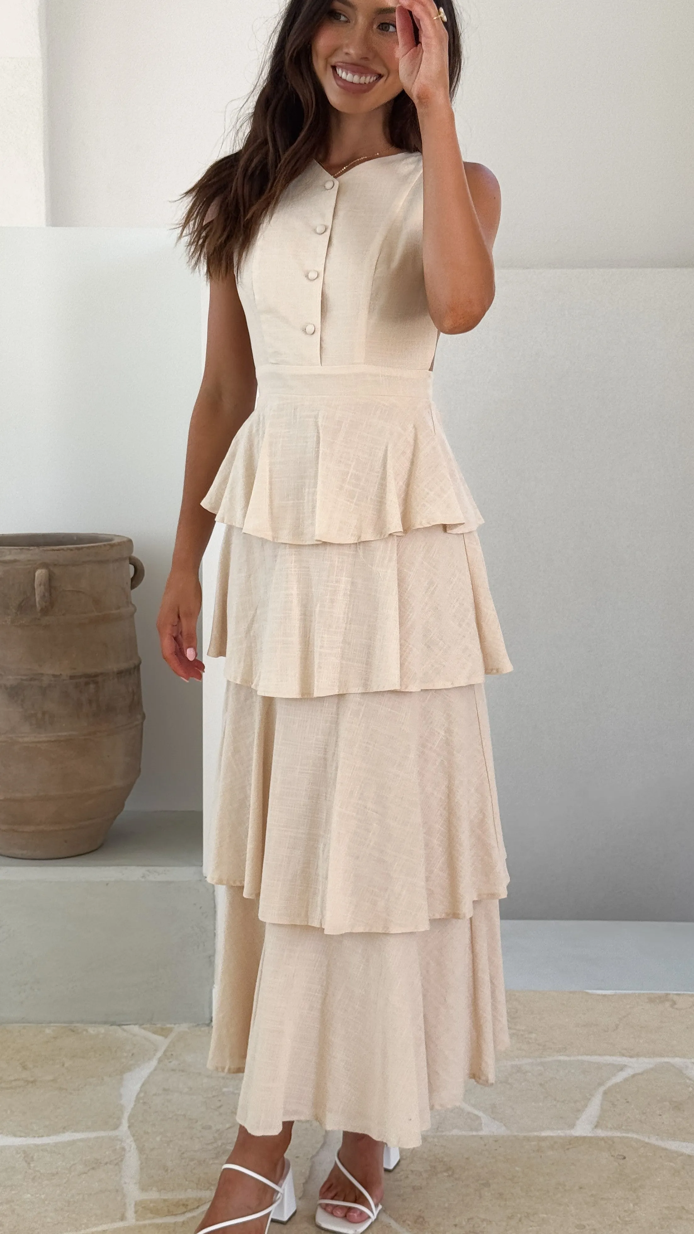 Anastasia Backless Maxi Dress - Oat
