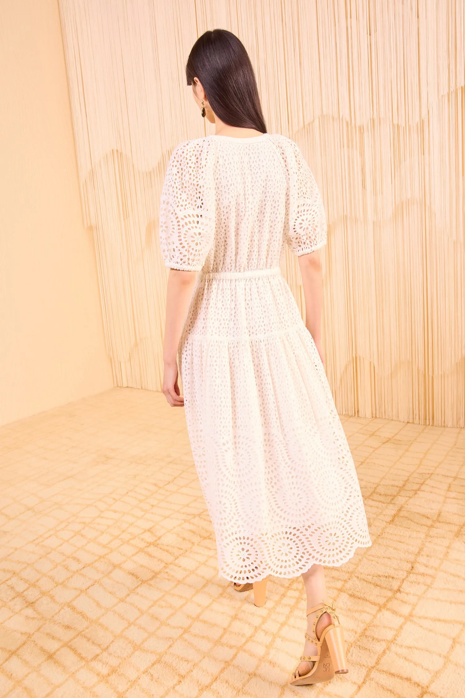 Annetta Puff Sleeve Midi Dress - Pristine