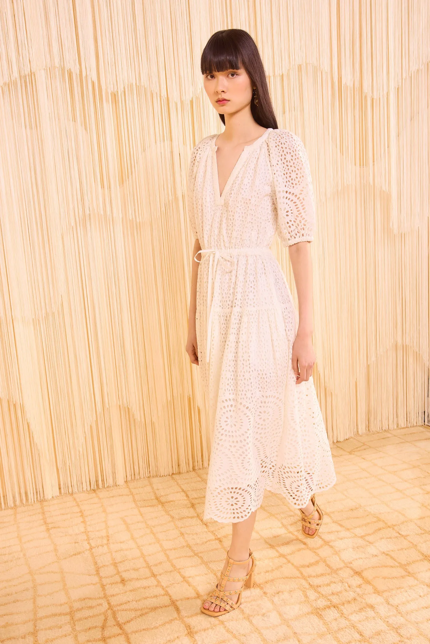 Annetta Puff Sleeve Midi Dress - Pristine