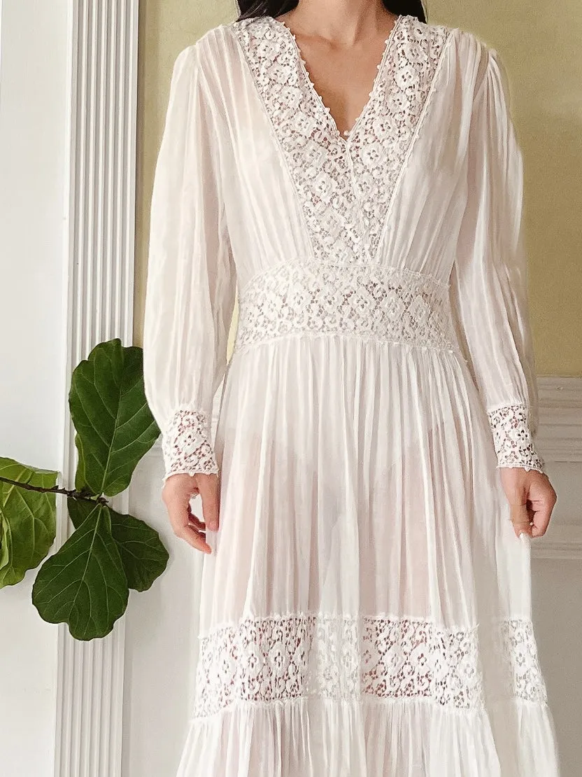 Antique Cotton and Crochet Dress - XS