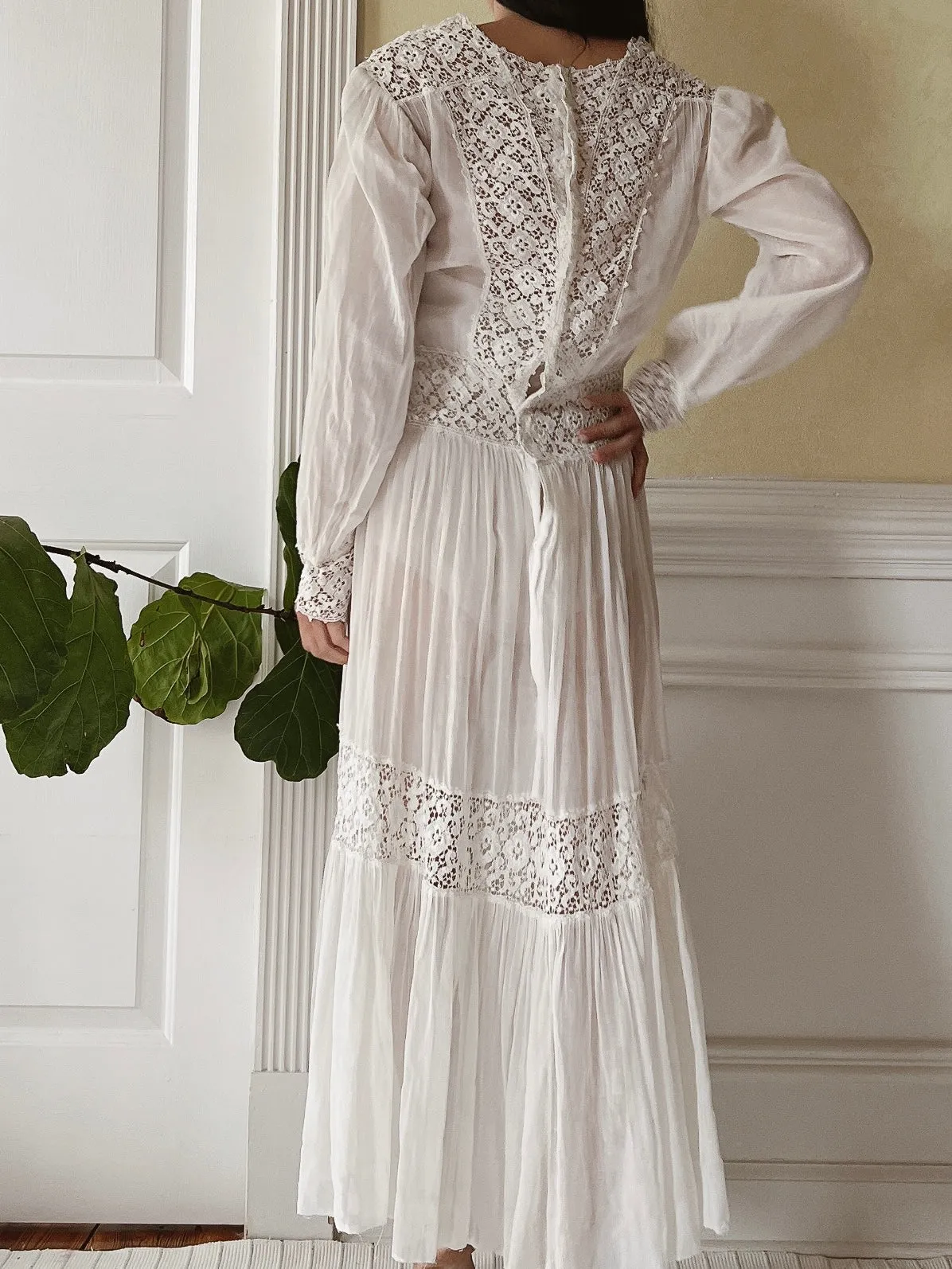 Antique Cotton and Crochet Dress - XS