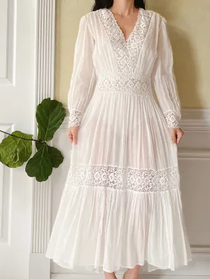 Antique Cotton and Crochet Dress - XS