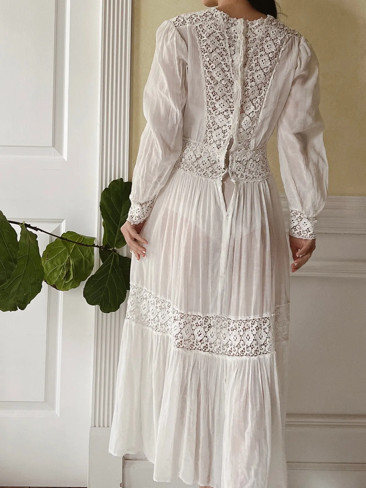 Antique Cotton and Crochet Dress - XS
