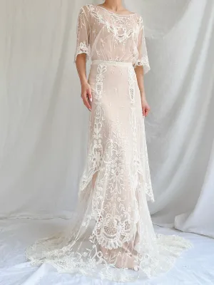Antique Duchesse Lace Gown with Silk Slip - S