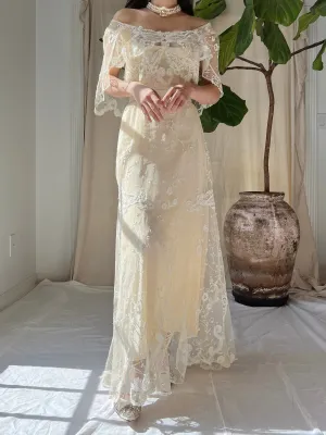 Antique Duchesse Lace Gown with Silk Slip - S