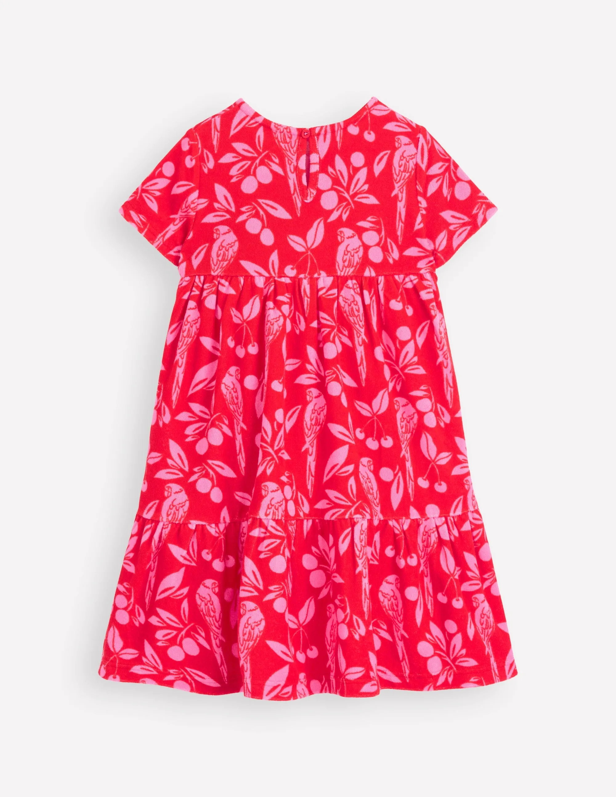 Ariel Twirly Towelling Dress-Poppy Red Parrot Palm