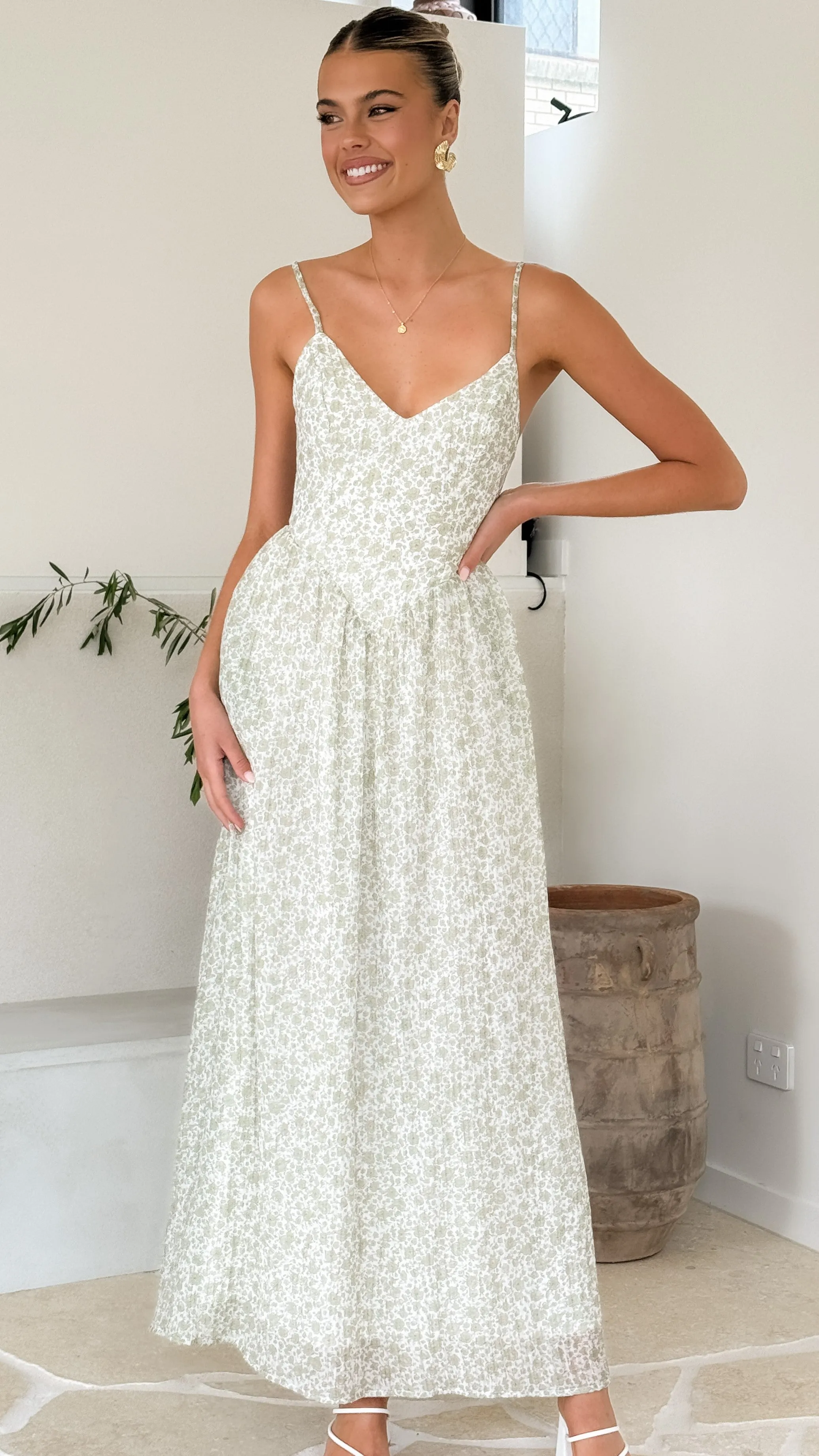 Azura Maxi Dress - Green Floral