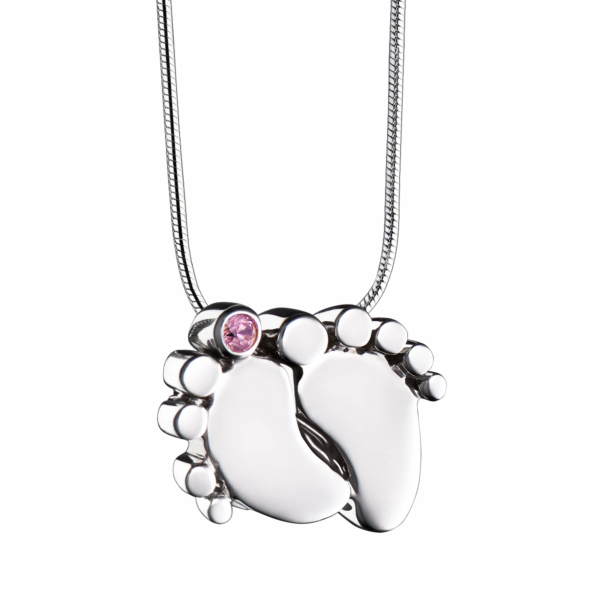 Baby Feet Pink Crystal Sterling Silver Cremation Pendant