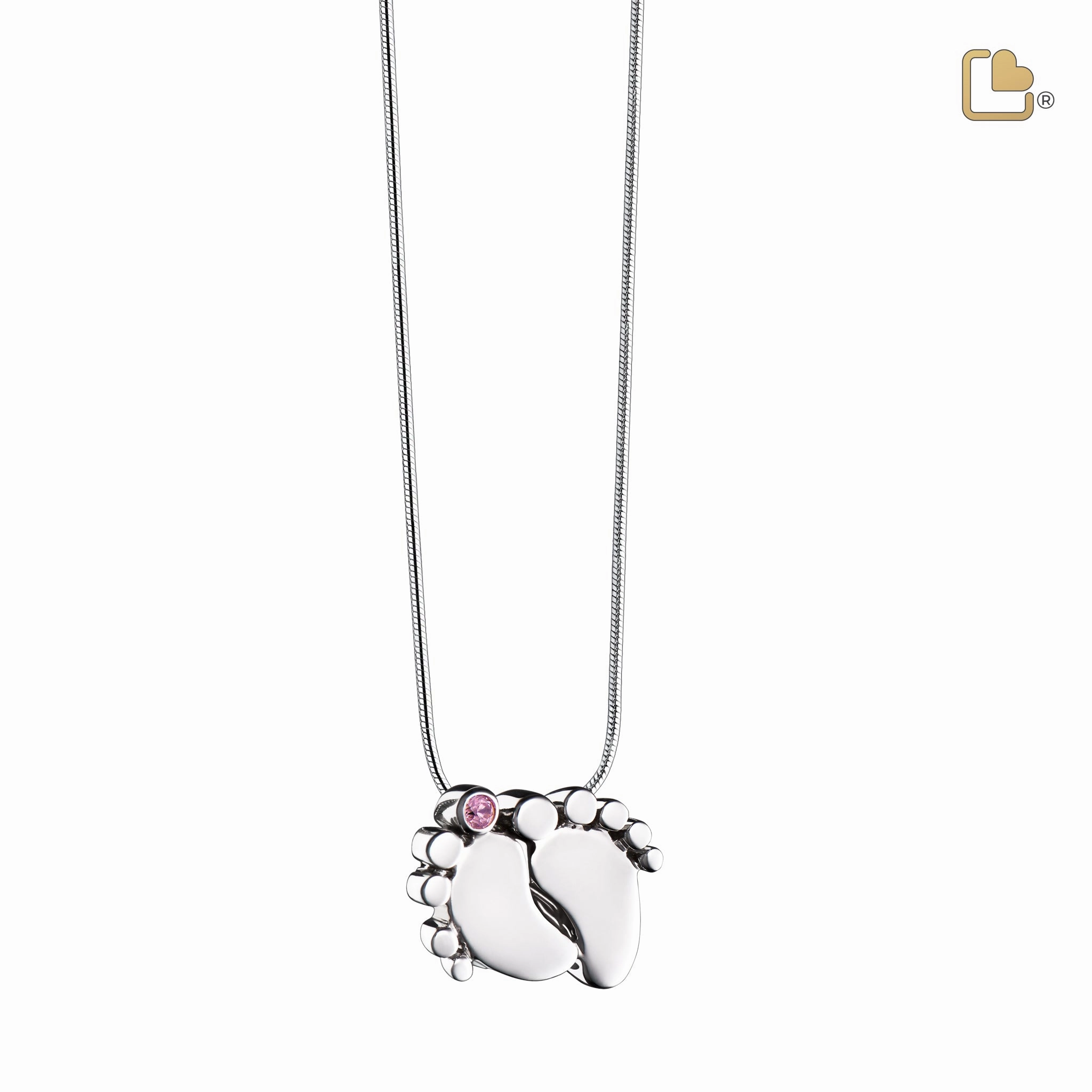 Baby Feet Pink Crystal Sterling Silver Cremation Pendant