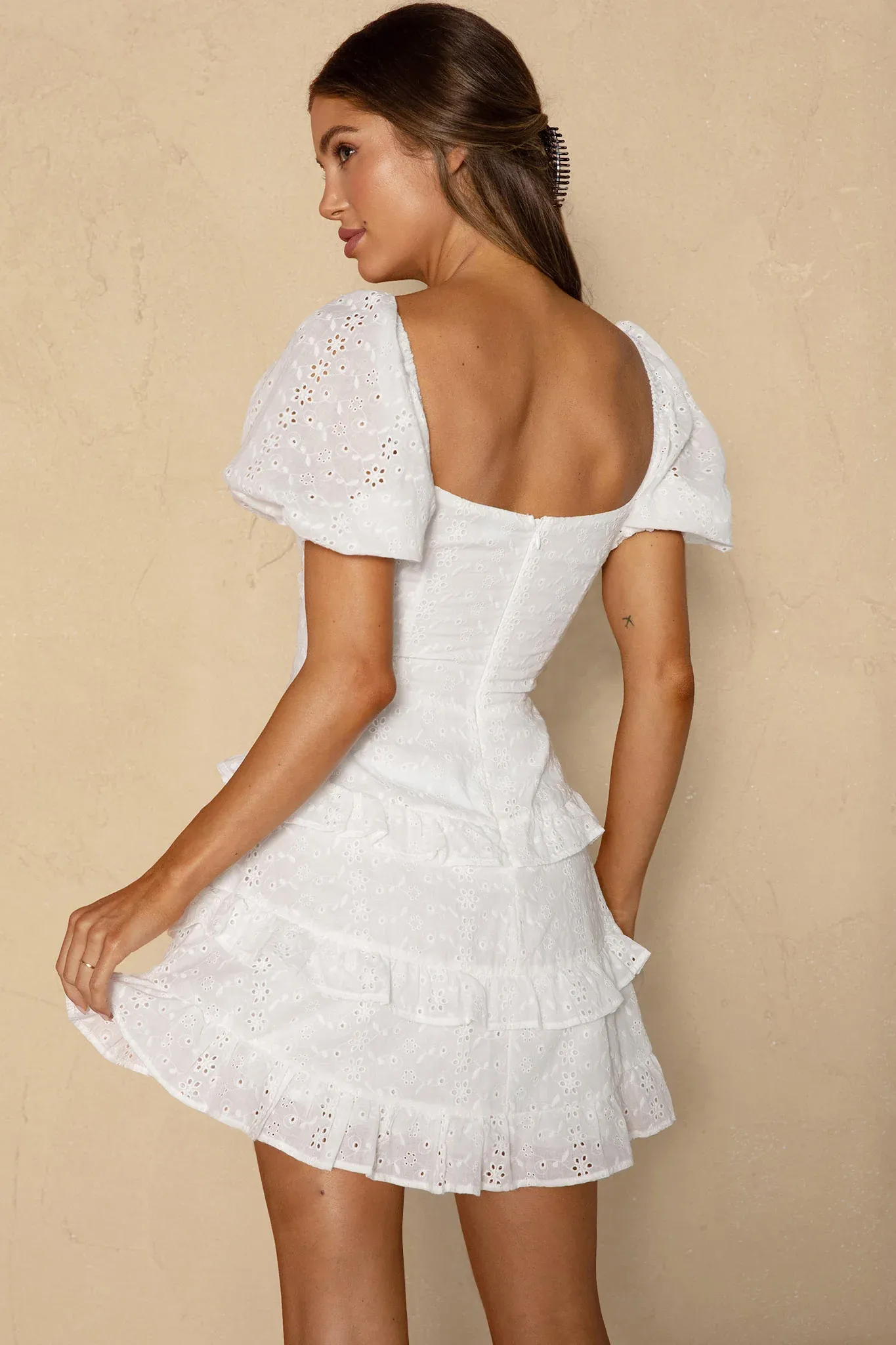 Beach Bliss Lace-Up Bust Eyelet Dress White