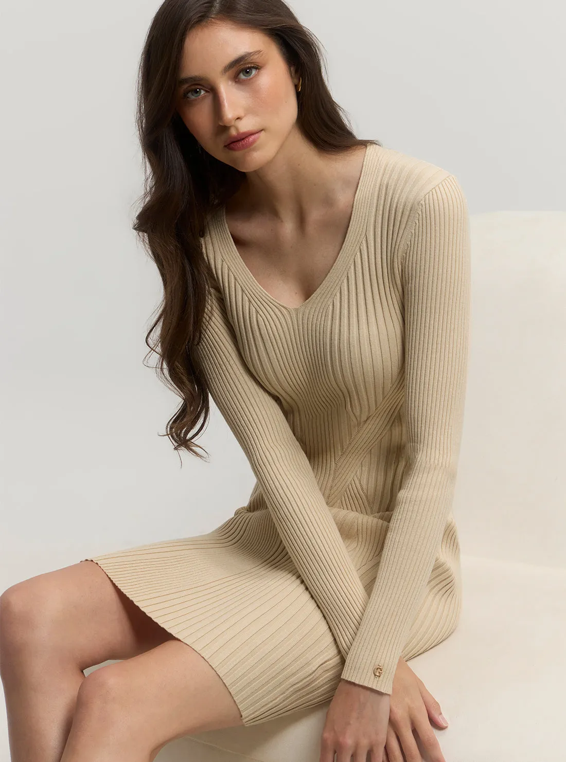 Beige Isabella Knit Midi Dress