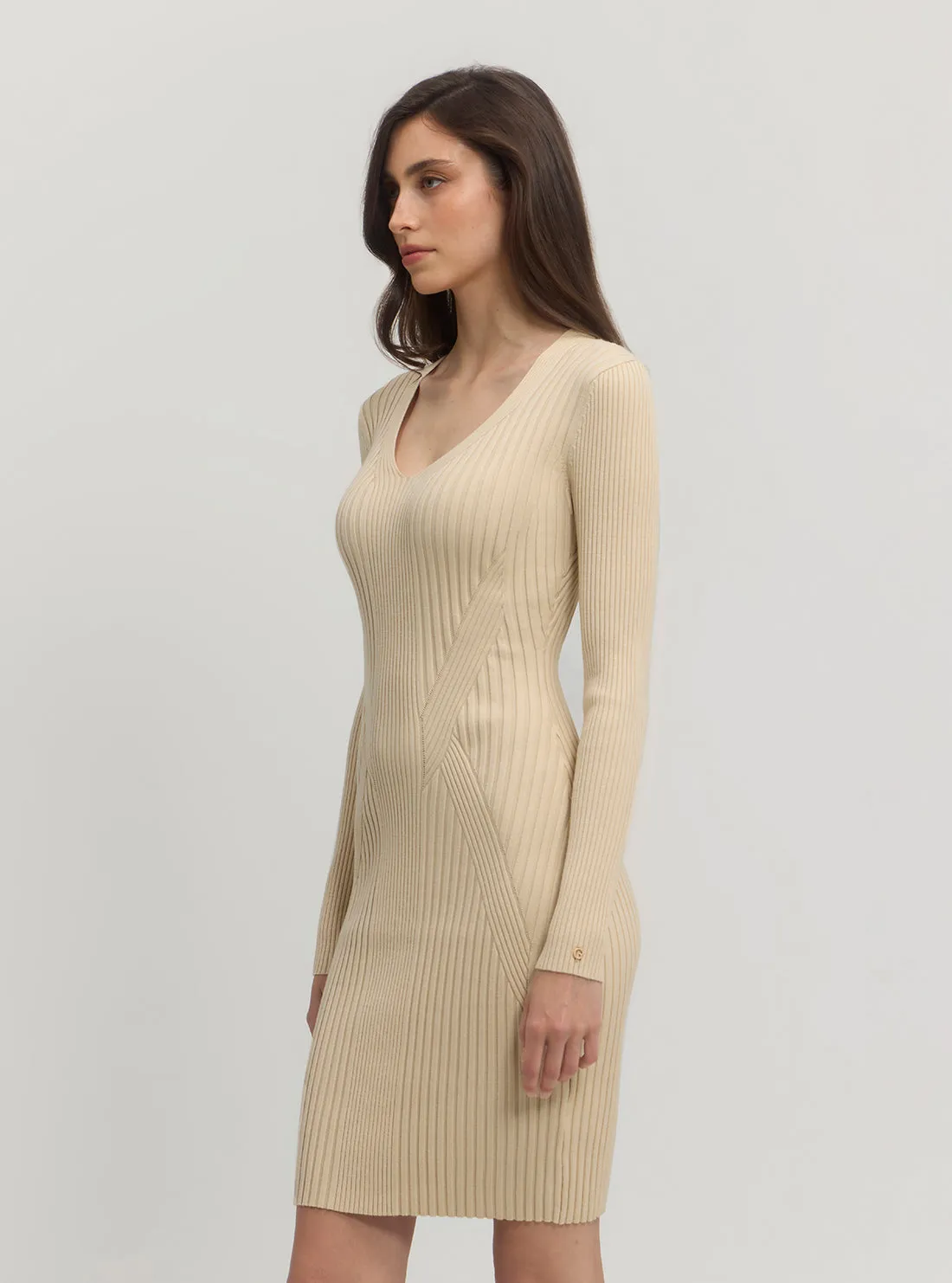 Beige Isabella Knit Midi Dress