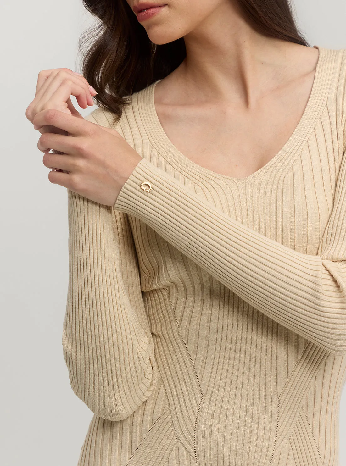 Beige Isabella Knit Midi Dress
