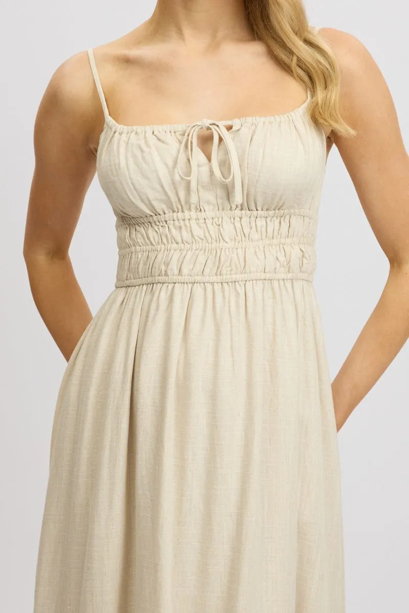 Beige Midi Dress Tiered Strappy