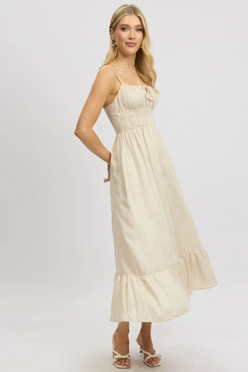 Beige Midi Dress Tiered Strappy
