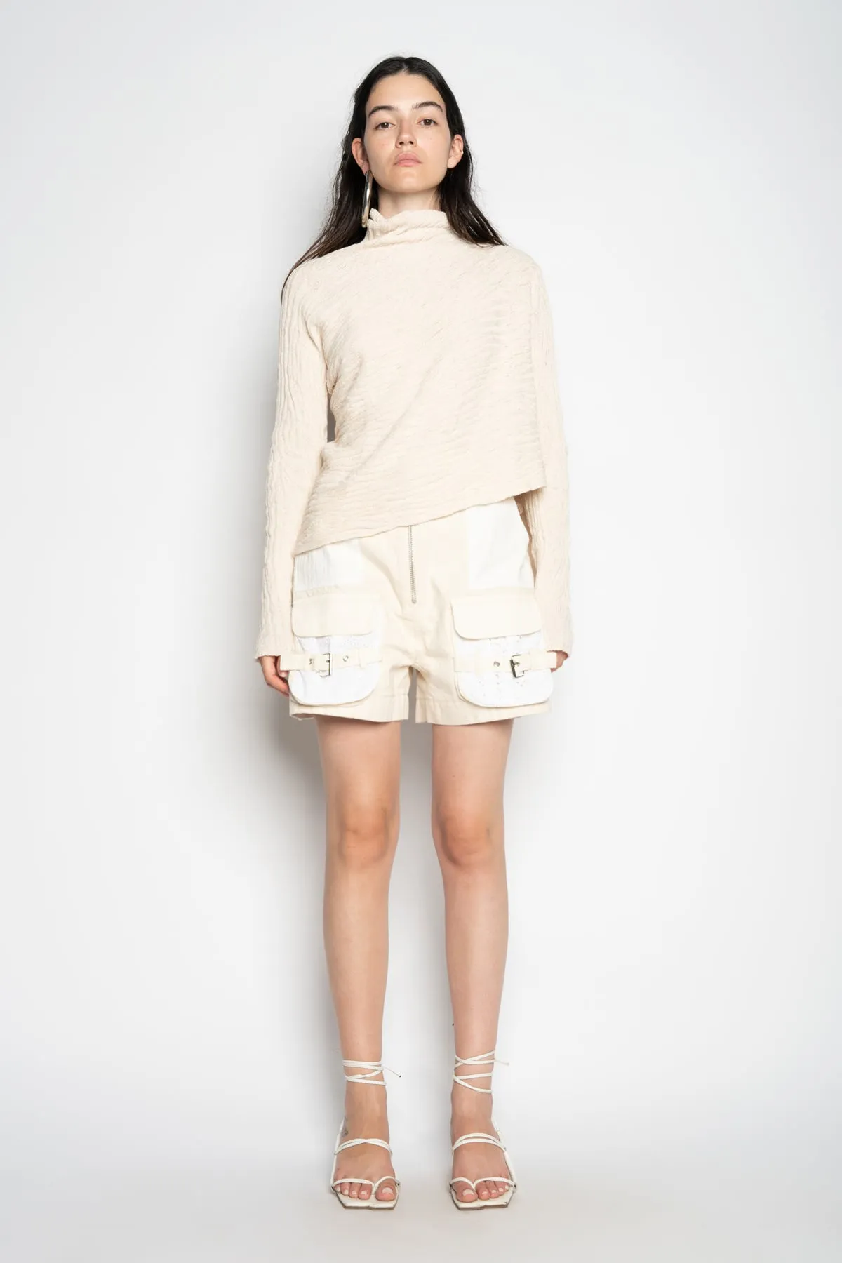 BEIGE RECYLED COTTON KNIT DRAPED JUMPER