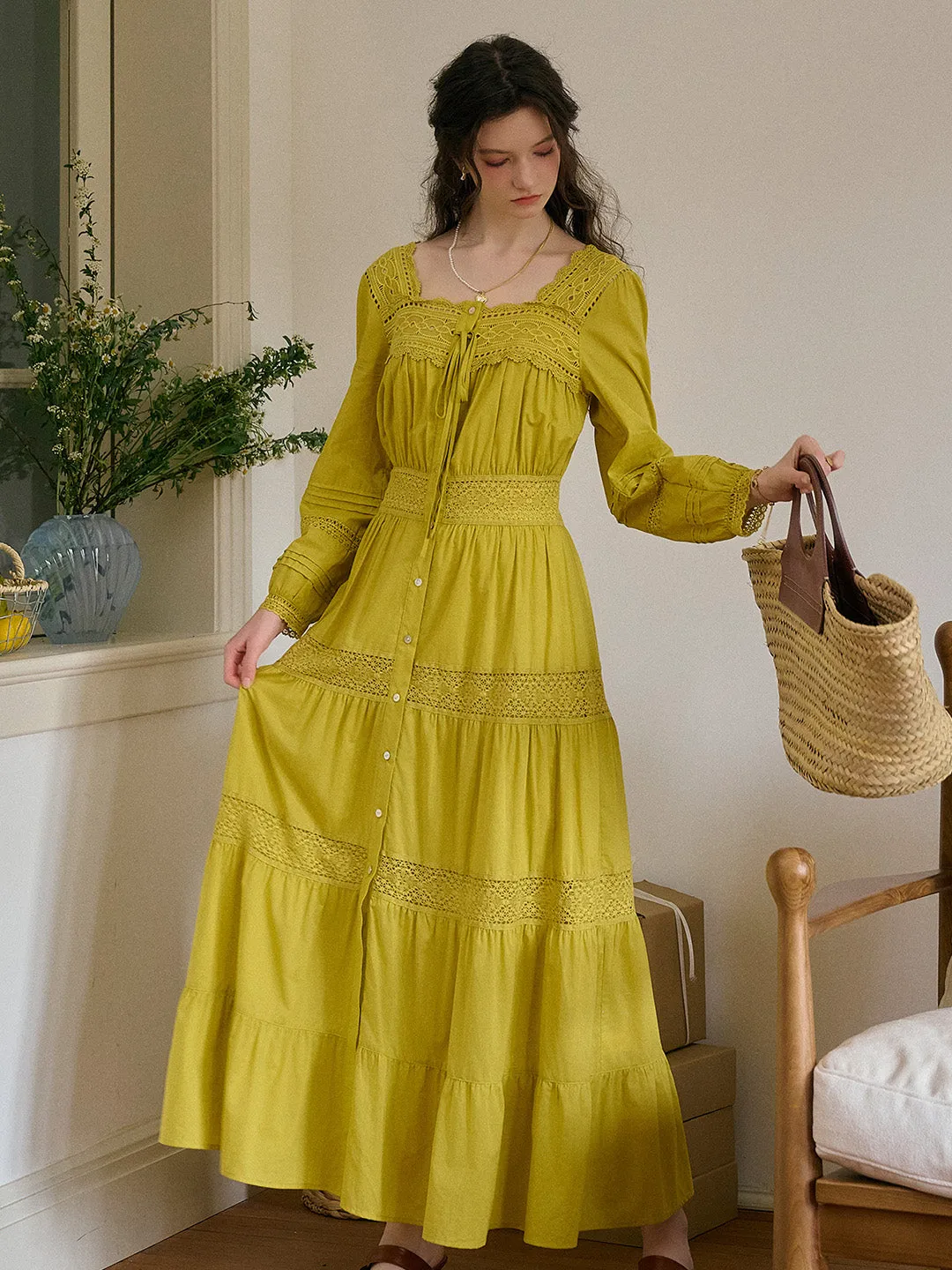 Bella Square Neck Tie 100% Cotton Dress