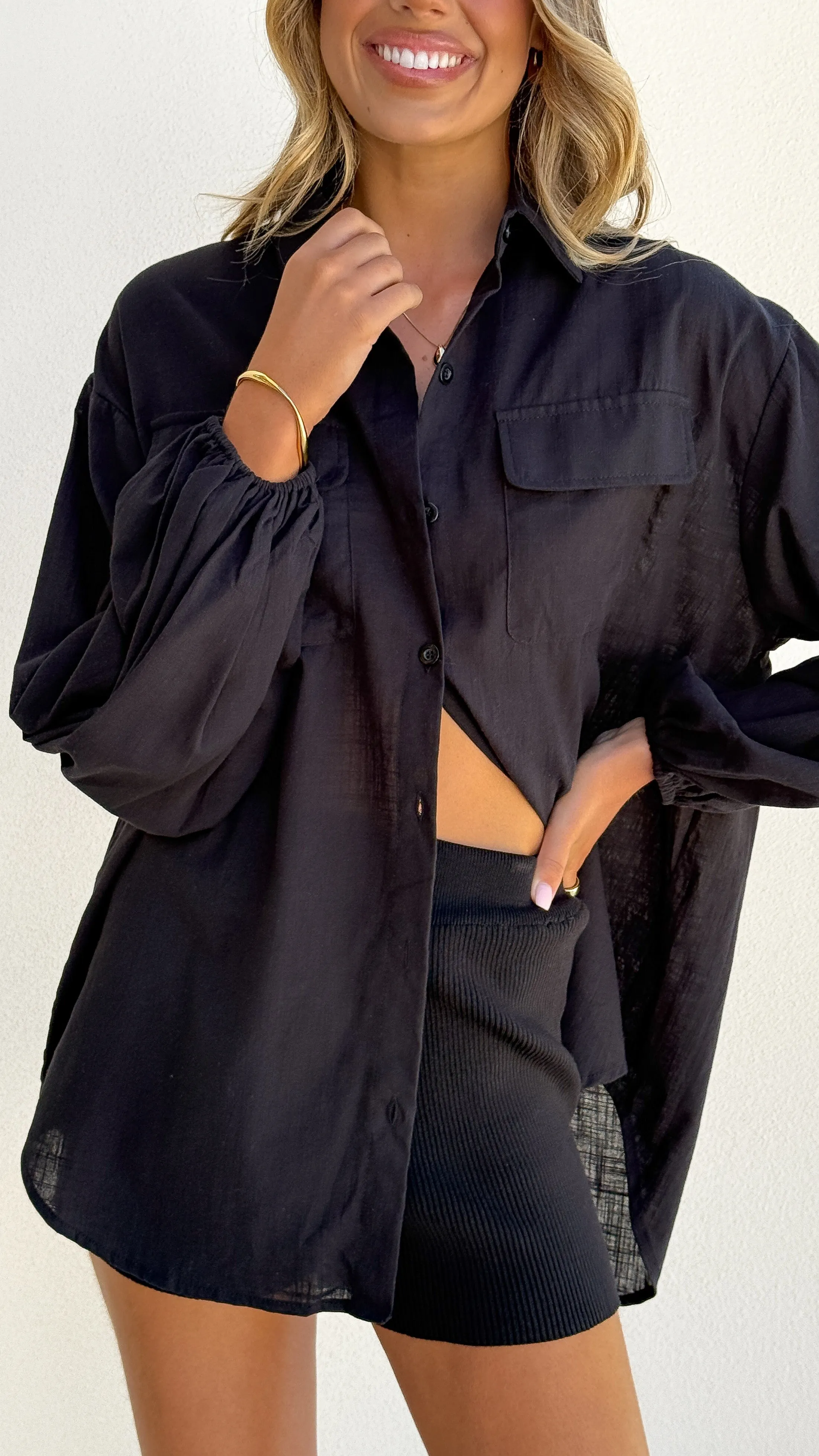 Bianca Oversized Button Up Shirt - Black