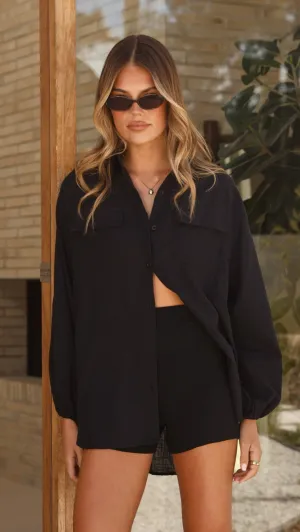 Bianca Oversized Button Up Shirt - Black